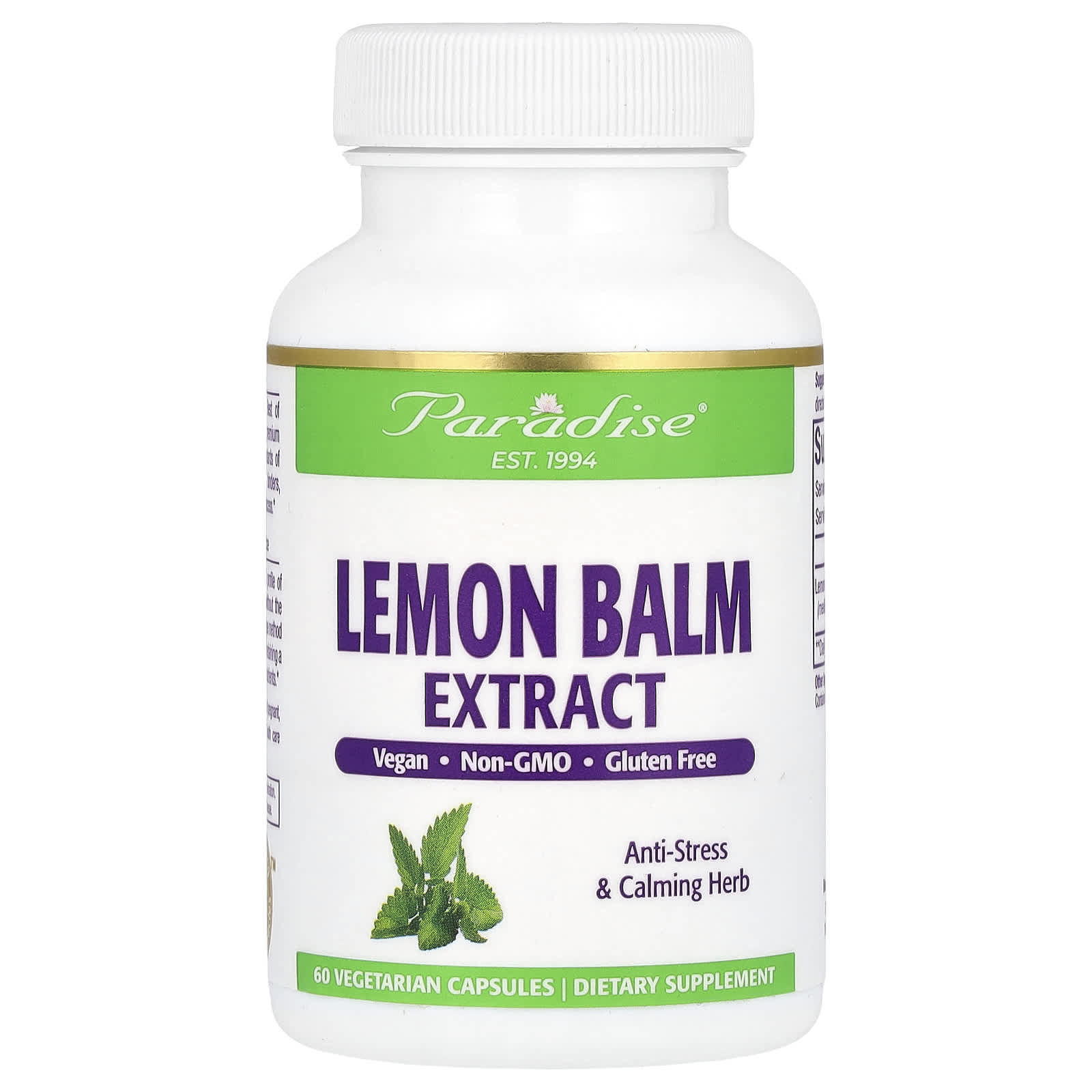 Paradise Herbs, Lemon Balm Extract, 60 Vegetarian Capsules (300 mg per Capsule) - Image 1