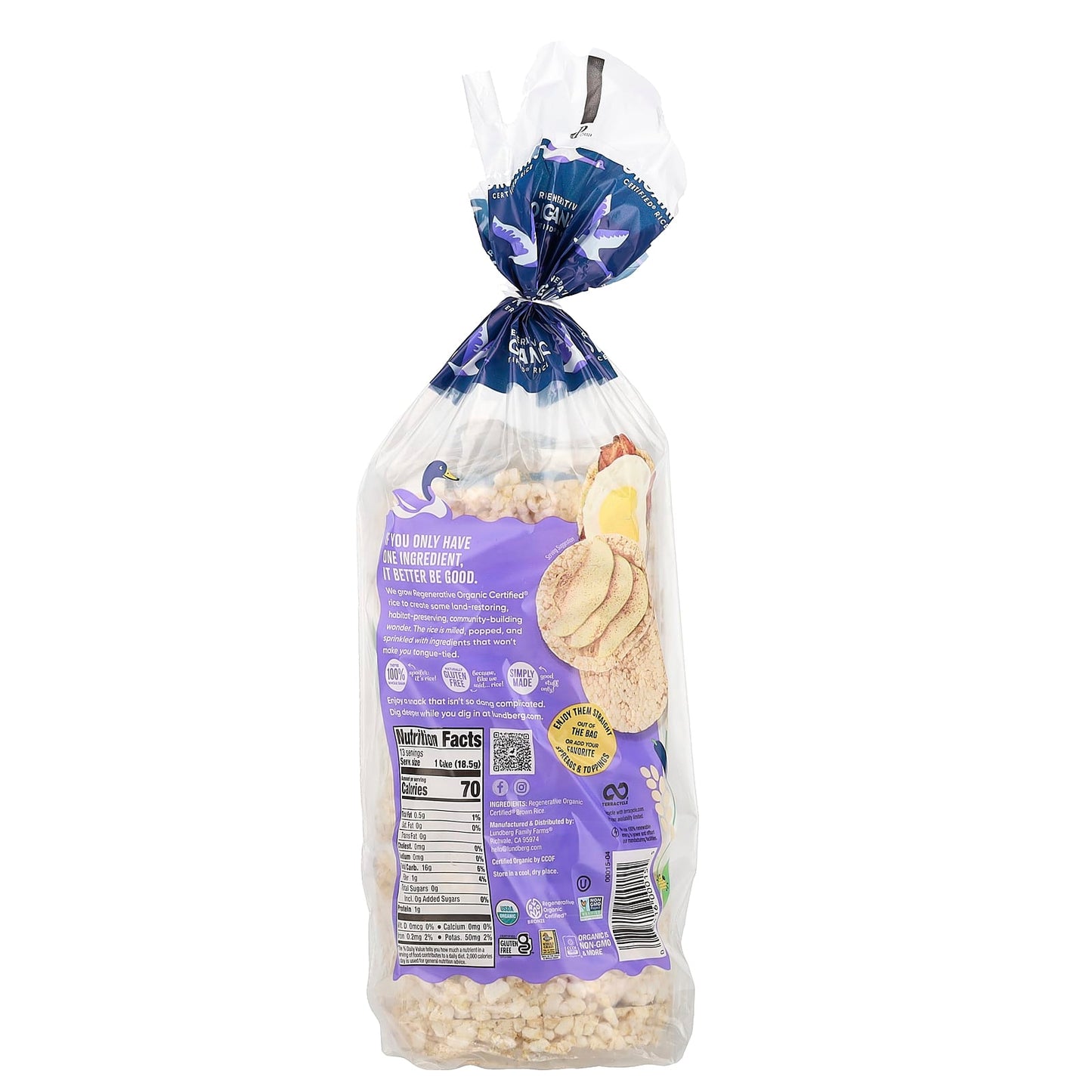 Lundberg, Organic Brown Rice Cakes, Salt-Free, 8.5 oz (241 g) - Image 2