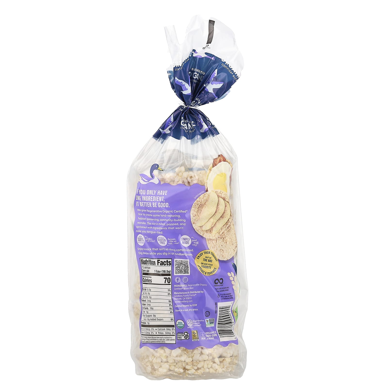 Lundberg, Organic Brown Rice Cakes, Salt-Free, 8.5 oz (241 g) - Image 2