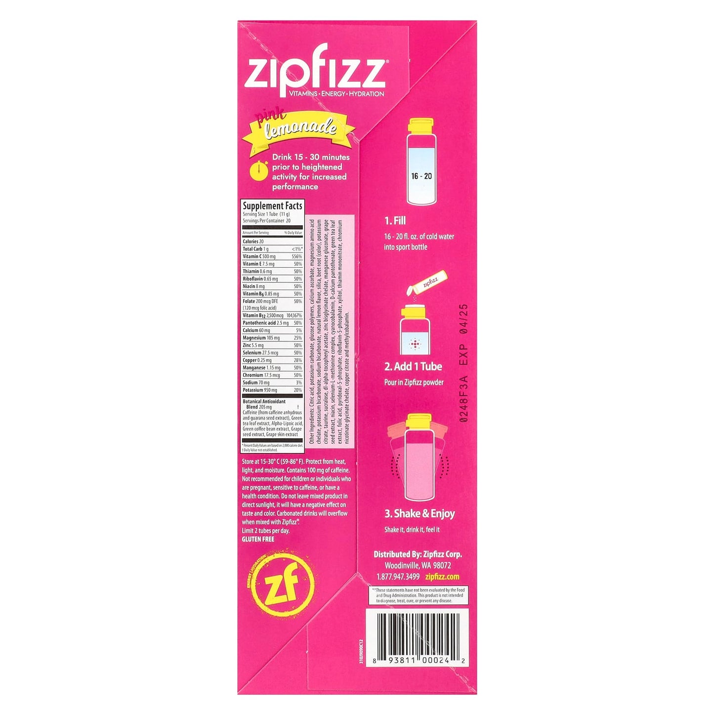 Zipfizz, Energy Drink Mix, Pink Lemonade, 20 Tubes, 0.39 oz (11 g) Each - Image 2