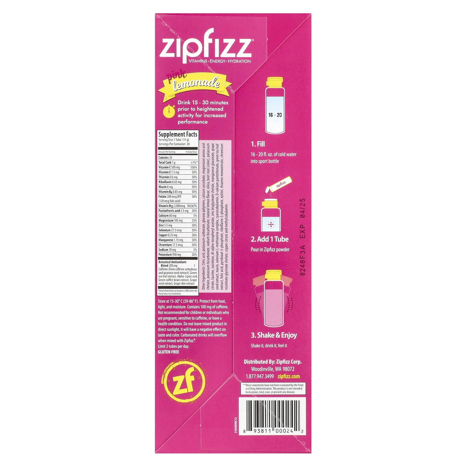 Zipfizz, Energy Drink Mix, Pink Lemonade, 20 Tubes, 0.39 oz (11 g) Each - Image 2