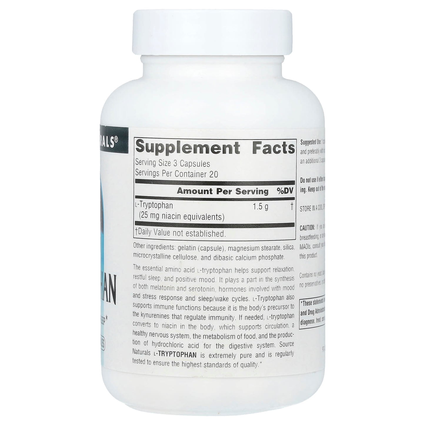 Source Naturals, L-Tryptophan, 500 mg, 60 Capsules - Image 2
