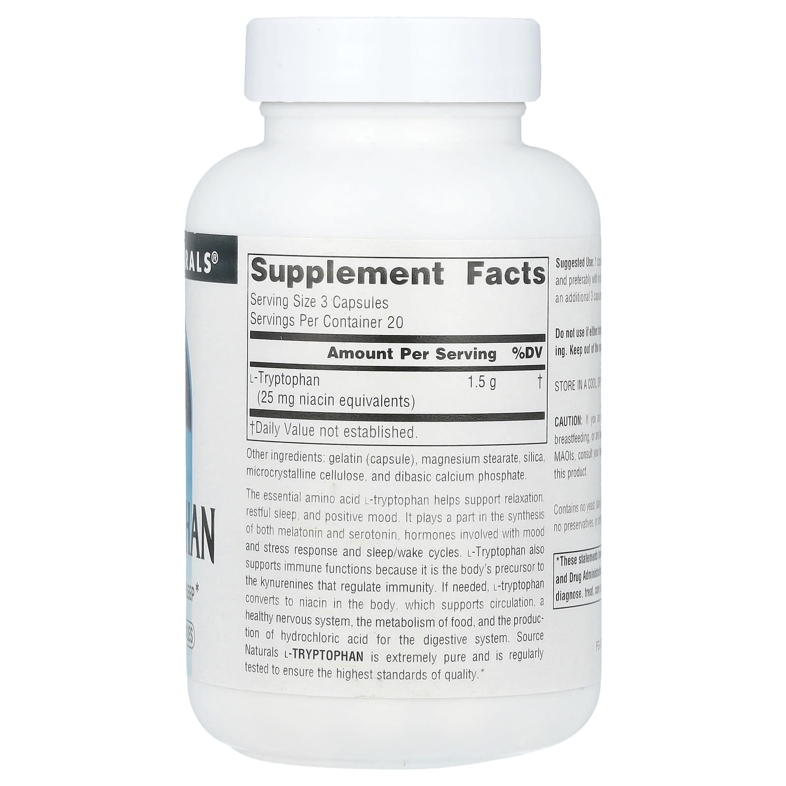 Source Naturals, L-Tryptophan, 500 mg, 60 Capsules - Image 2