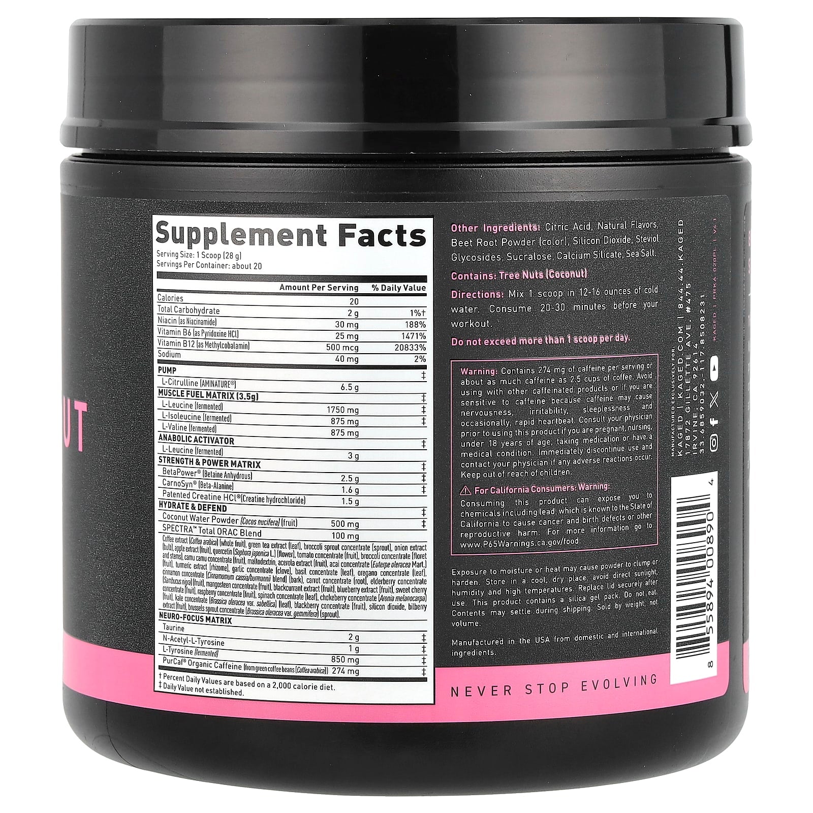 Kaged Pink Lemonade Pre-Workout Supplement 1.23 lb - Image 2
