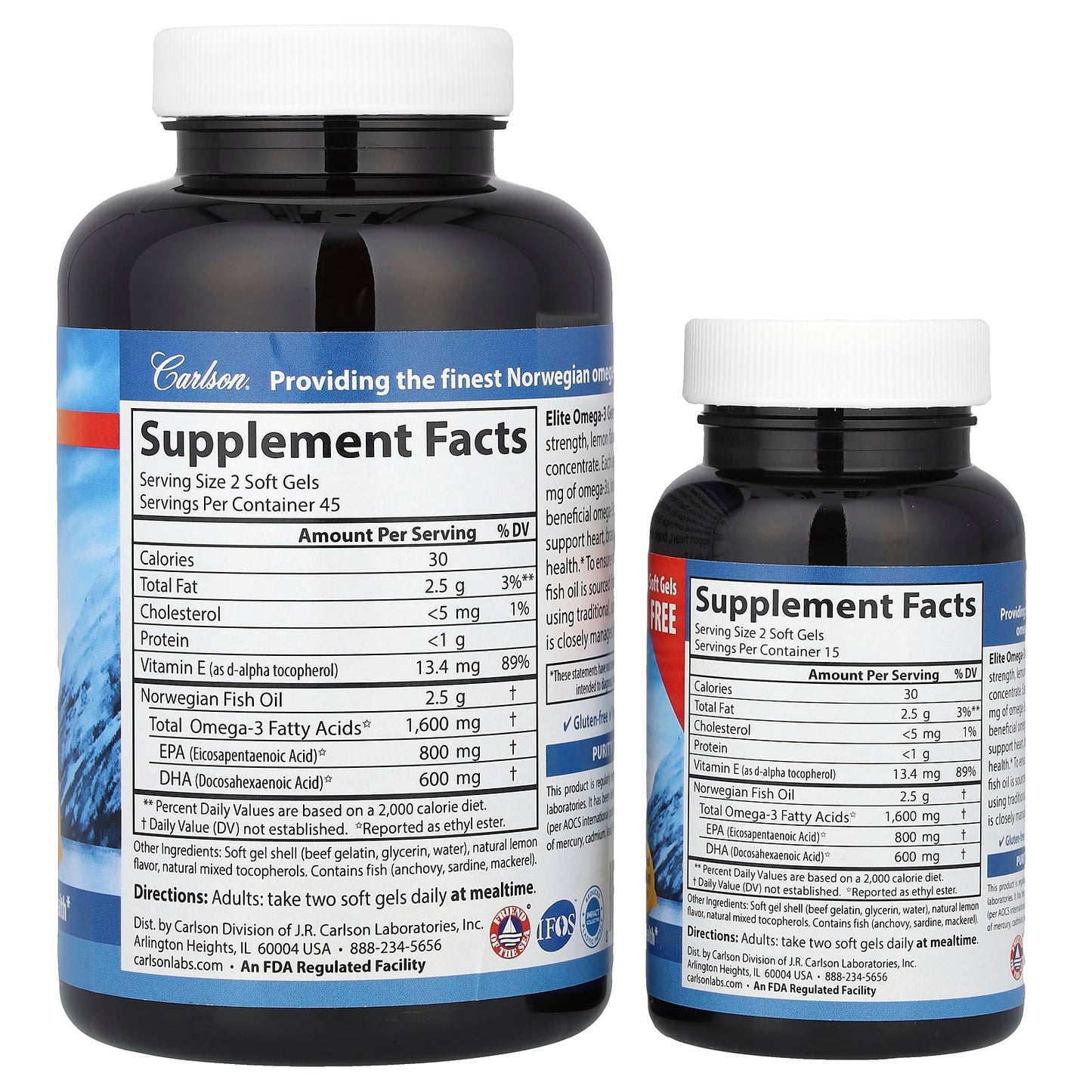 Wild Norwegian Omega-3 Fish Oil 120 Soft Gels, 1600mg, Lemon Flavor - Image 2