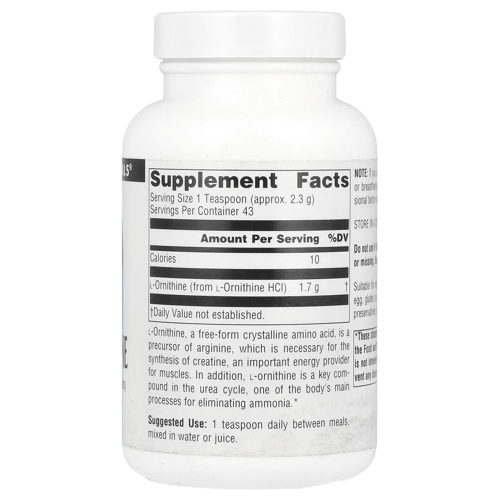 Source Naturals, L-Ornithine Powder, 3.53 oz (100 g) - Image 2