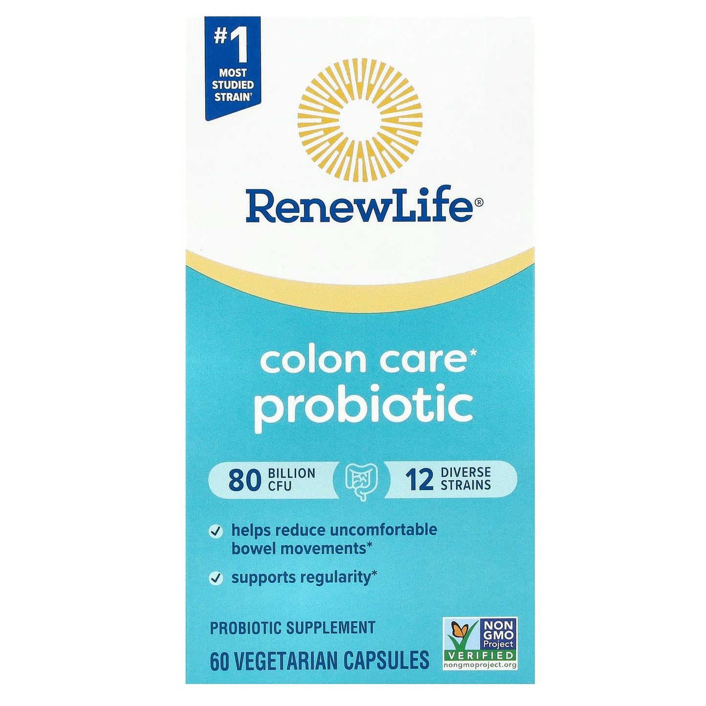 Renew Life, Colon Care Probiotic, 80 Billion CFU, 60 Vegetarian Capsules - Image 1