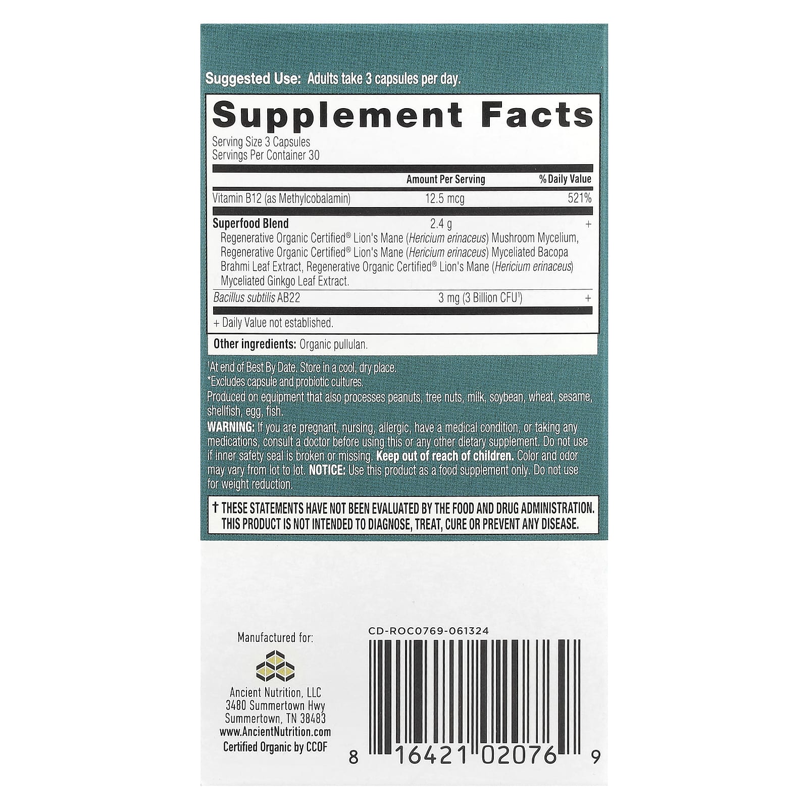 Boost Cognitive Health with Ancient Nutrition Focused Brain 90 Capsules - Image 2