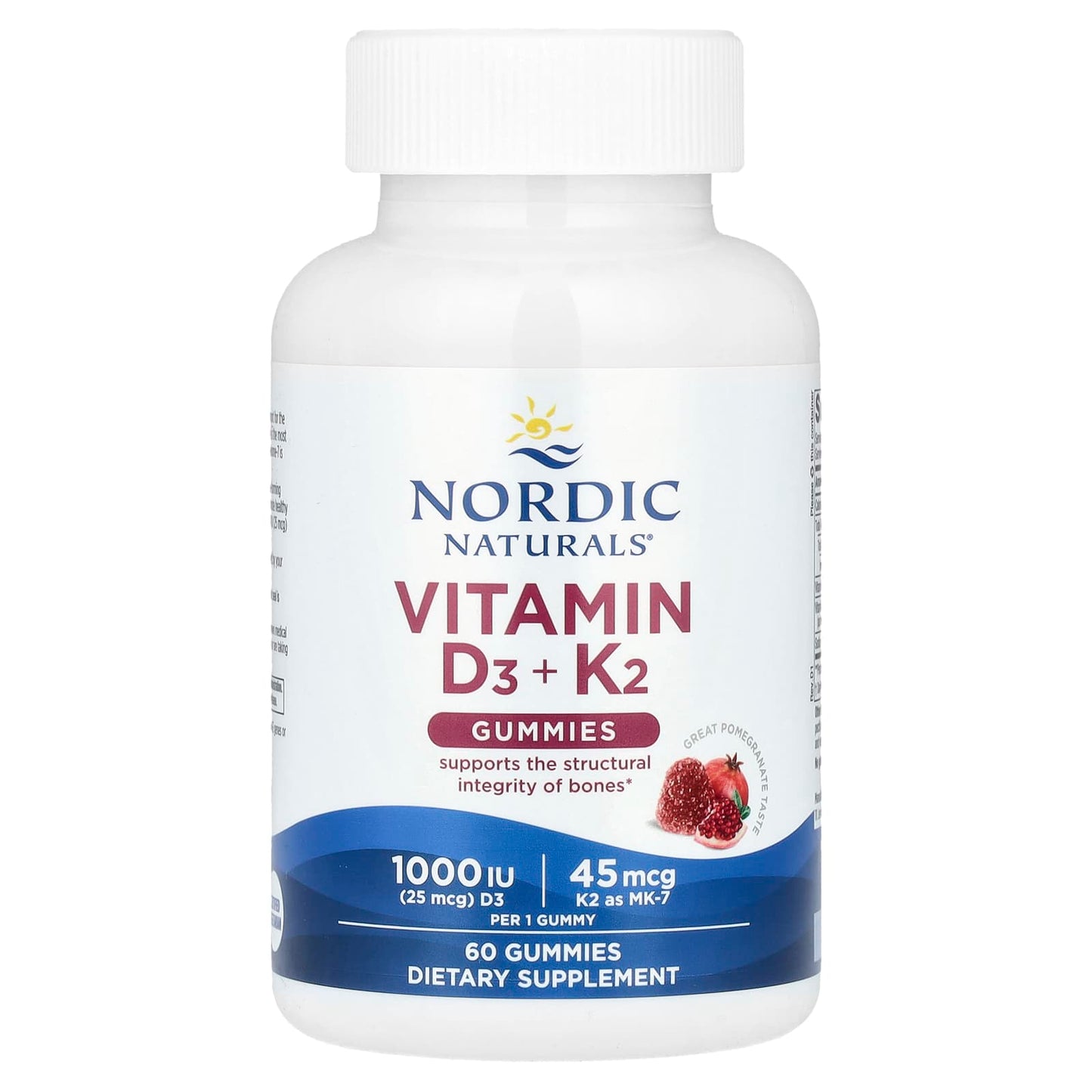 Nordic Naturals, Vitamin D3 + K2 Gummies, Pomegranate, 60 Gummies - Image 1