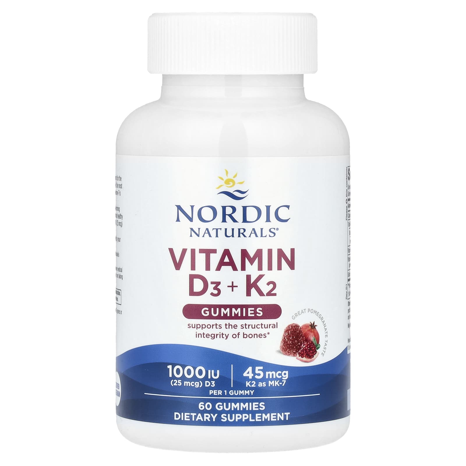 Nordic Naturals, Vitamin D3 + K2 Gummies, Pomegranate, 60 Gummies - Image 1