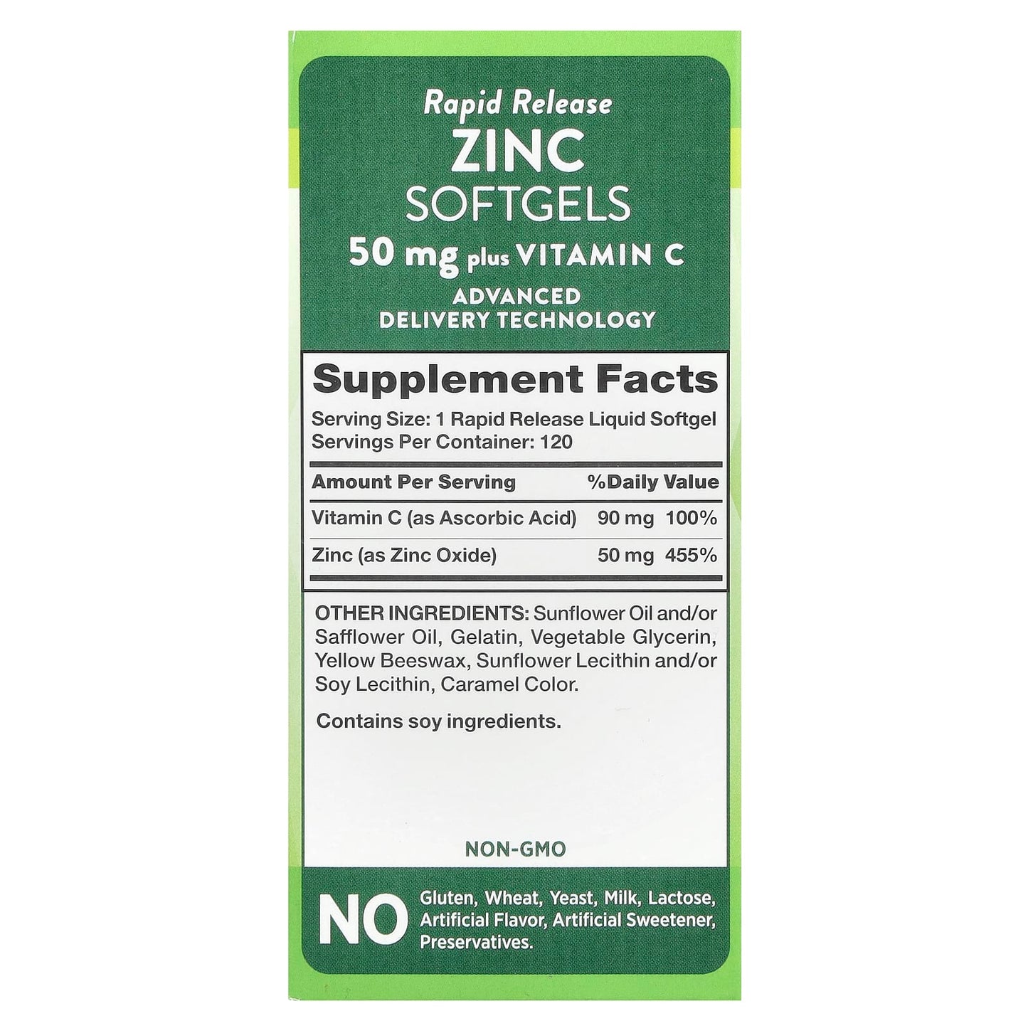 Nature's Truth, Zinc Plus Vitamin C, Rapid Release , 120 Rapid Release Liquid Softgels - Image 2