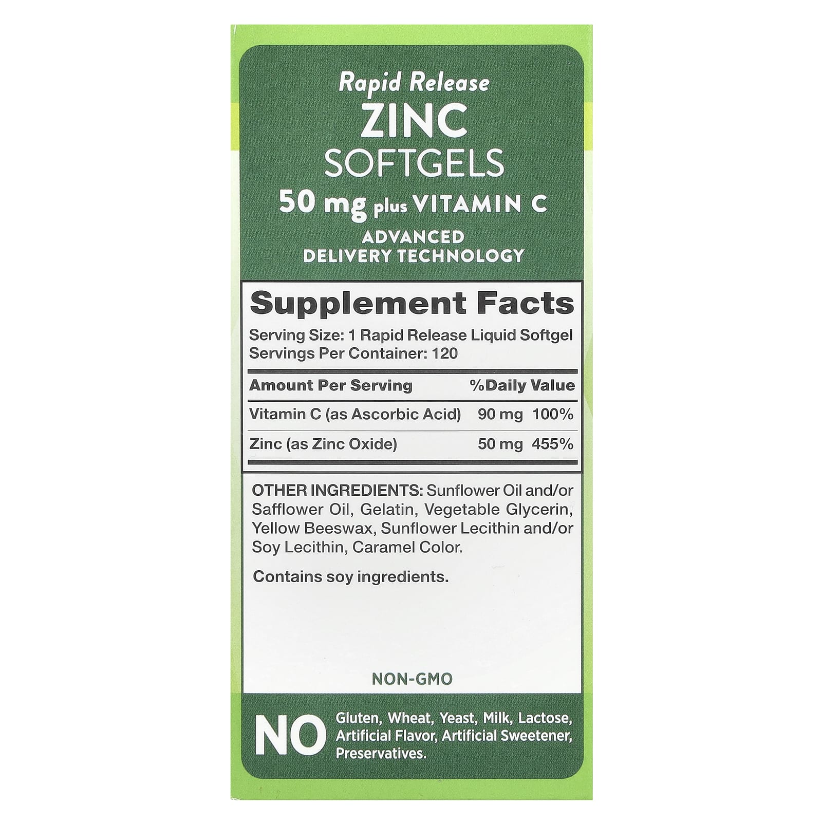 Nature's Truth, Zinc Plus Vitamin C, Rapid Release , 120 Rapid Release Liquid Softgels - Image 2