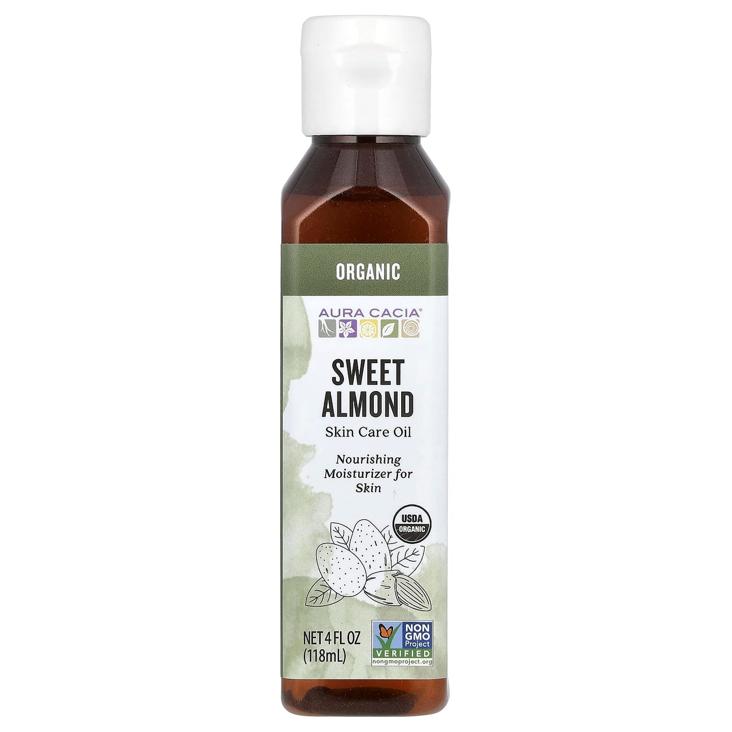 Organic Sweet Almond Oil for Moisturized Skin by Aura Cacia, 4oz - Image 1