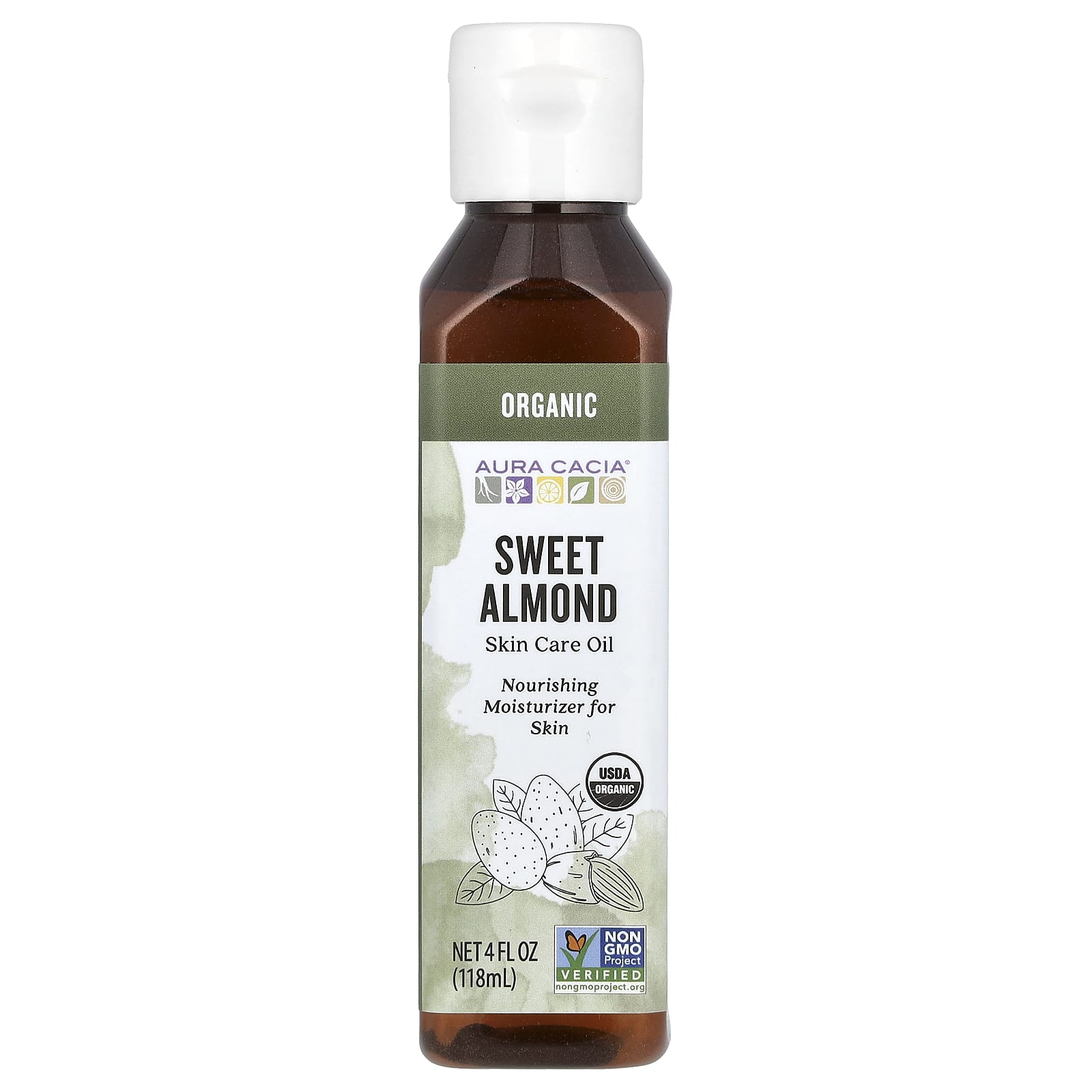 Organic Sweet Almond Oil for Moisturized Skin by Aura Cacia, 4oz - Image 1