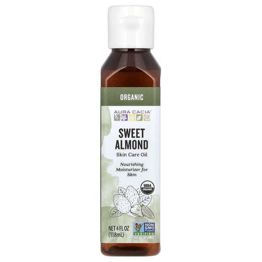 Organic Sweet Almond Oil for Moisturized Skin by Aura Cacia, 4oz - Image 1