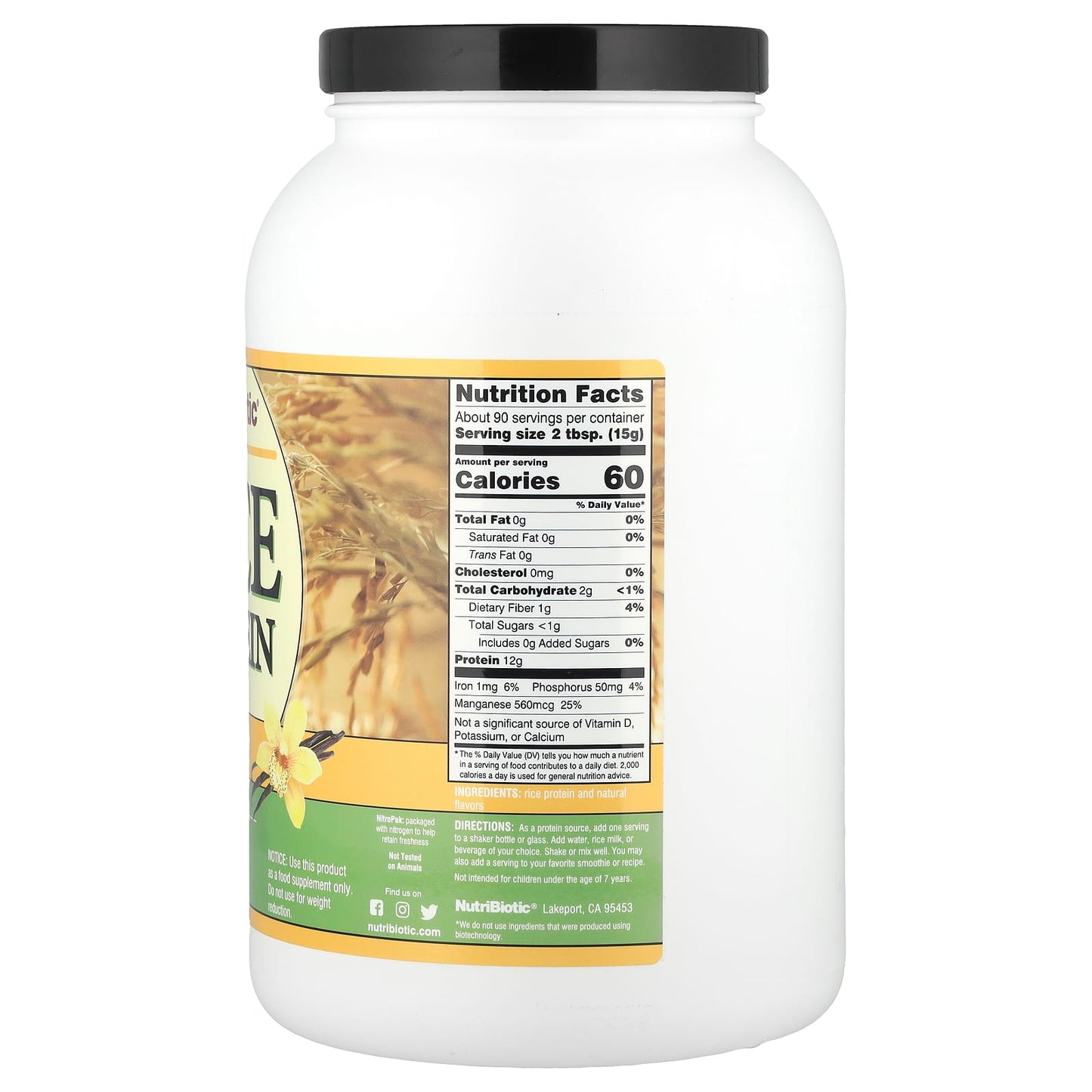NutriBiotic, Rice Protein Powder, Vanilla, 3 lb (1.36 kg) - Image 2