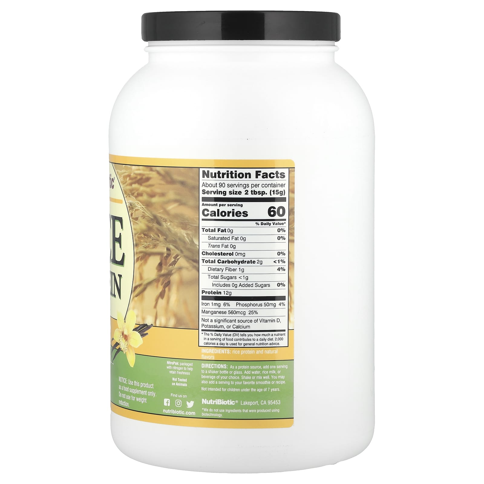 NutriBiotic, Rice Protein Powder, Vanilla, 3 lb (1.36 kg) - Image 2