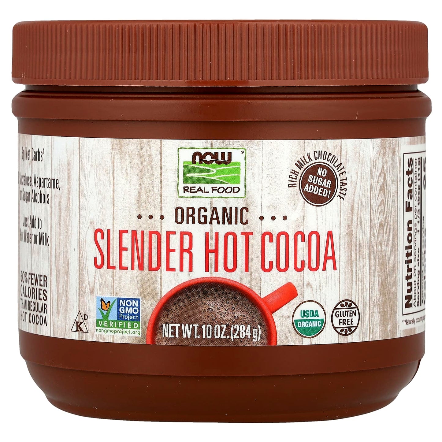 NOW Foods, Real Food, Organic Slender Hot Cocoa, 10 oz (284 g) - Image 1