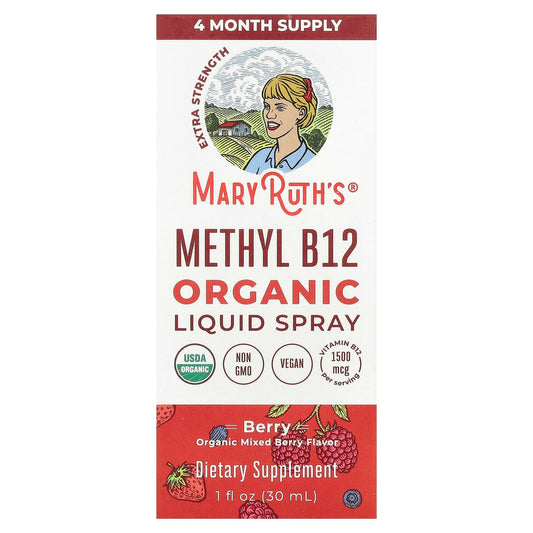 MaryRuth's, Organic Methyl B12 Liquid Spray, Extra Strength, Berry, 1,500 mcg, 1 fl oz (30 ml) - Image 1