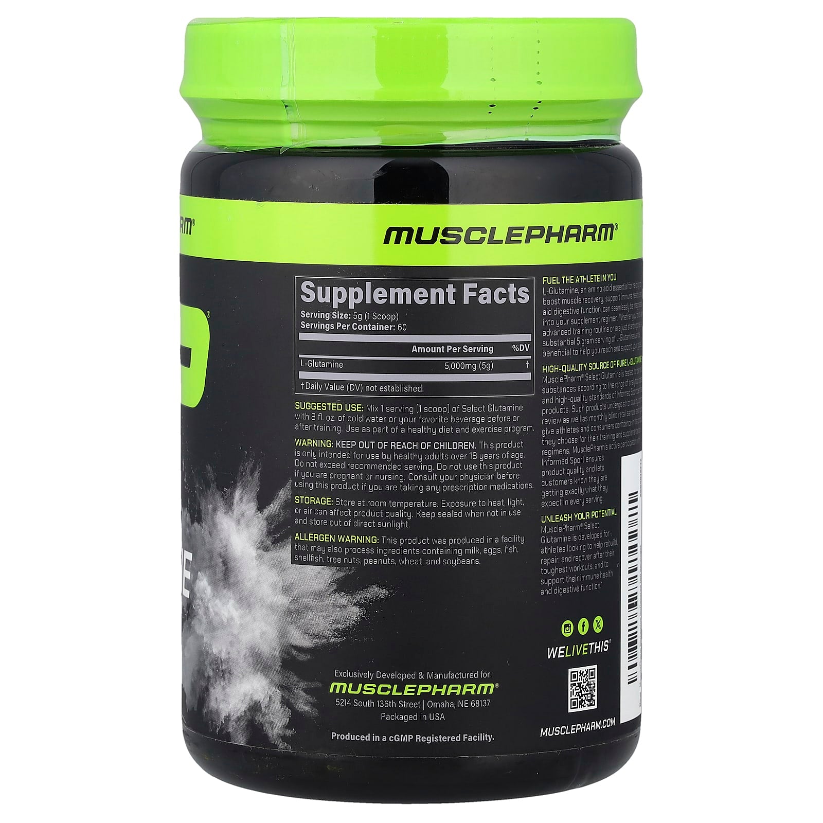 MusclePharm, Select, Glutamine Powder, Unflavored, 10.6 oz (300 g) - Image 2