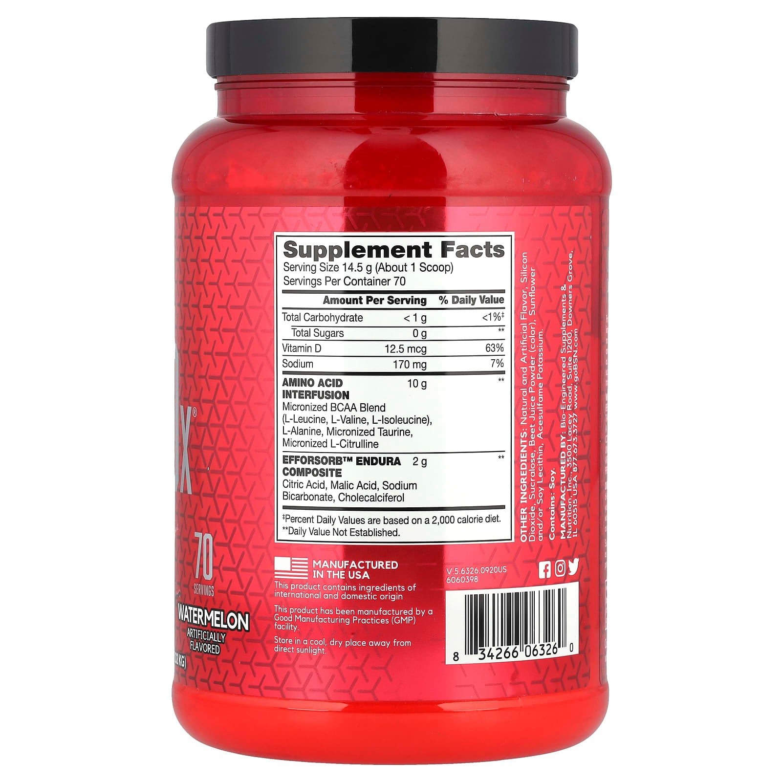 BSN AminoX Endurance & Recovery Watermelon 2.24 lb BCAA Supplement - Image 2