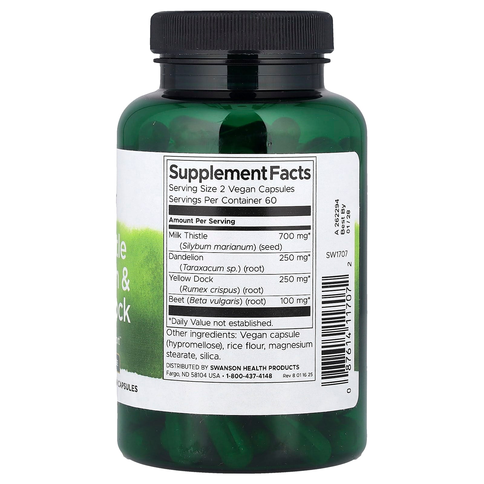 Swanson, Milk Thistle Dandelion & Yellow Dock, 120 Vegan Capsules - Image 2