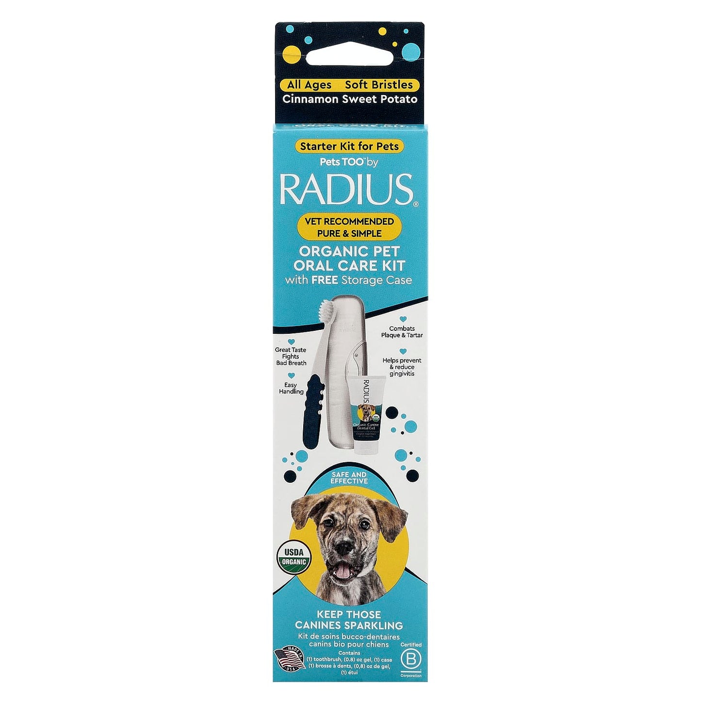 RADIUS, Organic Canine Oral Care Kit, Starter Kit for Pets, All Ages, Cinnamon Sweet Potato, 3 Piece Kit - Image 1