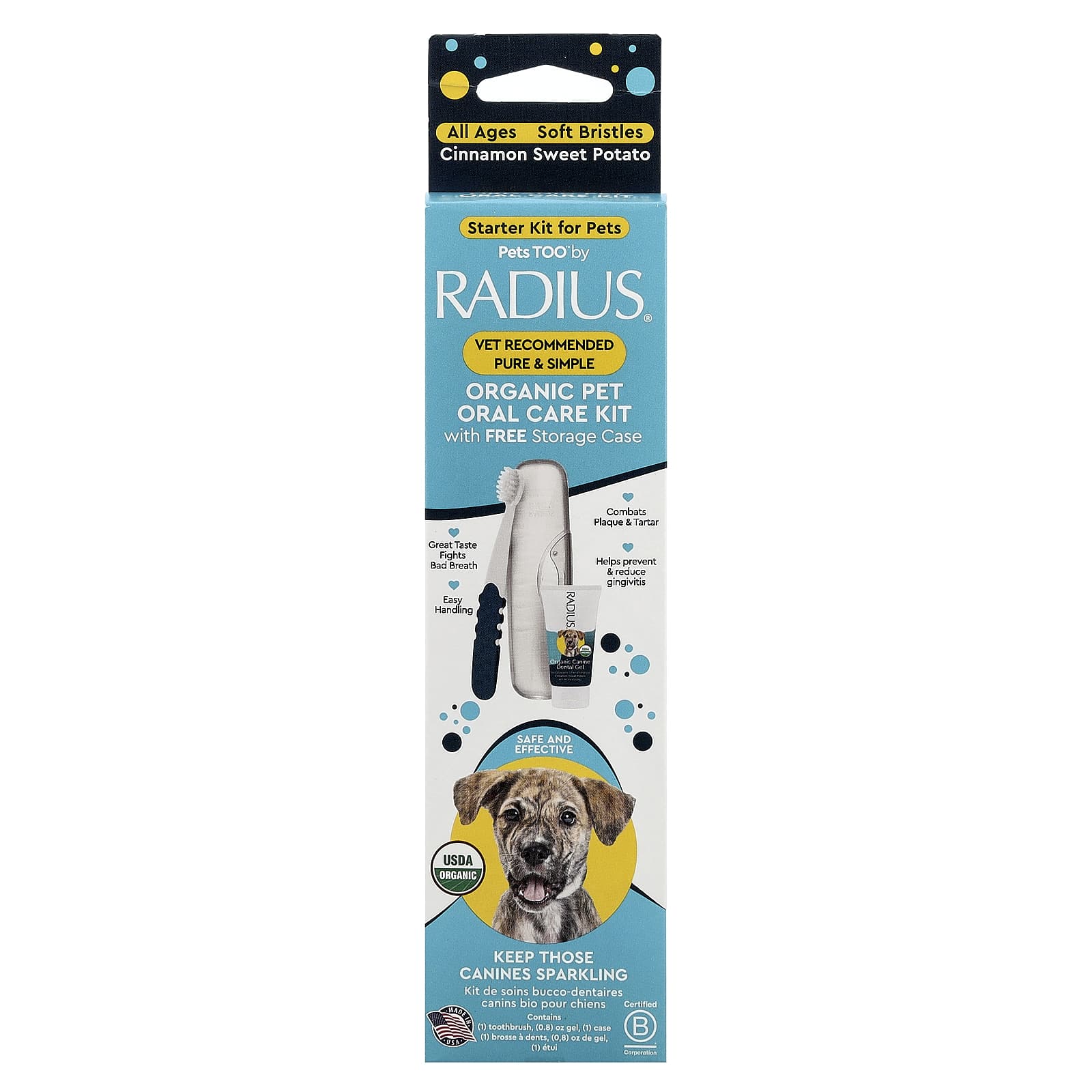 RADIUS, Organic Canine Oral Care Kit, Starter Kit for Pets, All Ages, Cinnamon Sweet Potato, 3 Piece Kit - Image 1