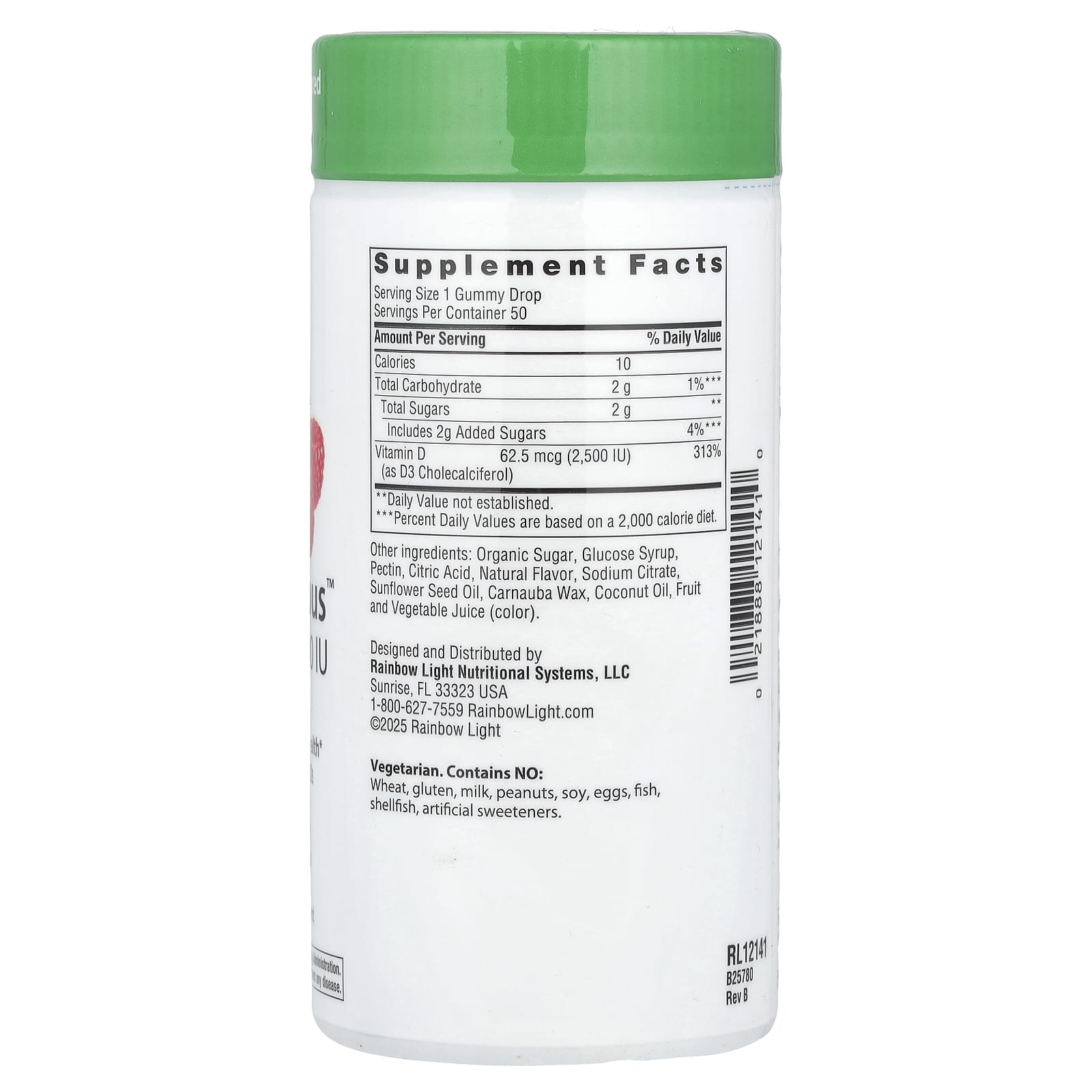 Rainbow Light, Berry D-Licious™, Vitamin D3, Juicy Raspberry, 62.5 mcg (2,500 IU), 50 Gummies - Image 2