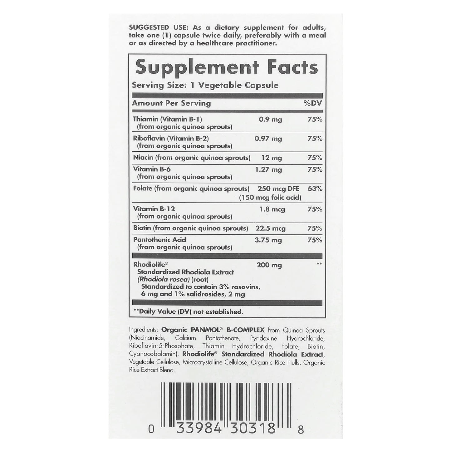 Solgar, Daily Stress Support, Rhodiola & B-Complex, 60 Vegetable Capsules - Image 2