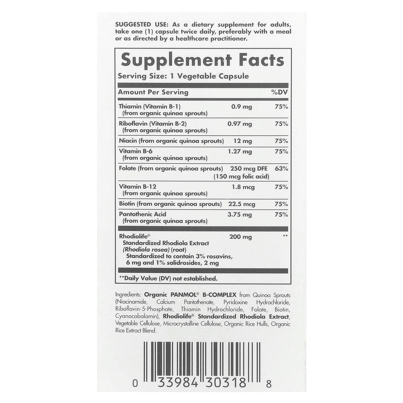 Solgar, Daily Stress Support, Rhodiola & B-Complex, 60 Vegetable Capsules - Image 2
