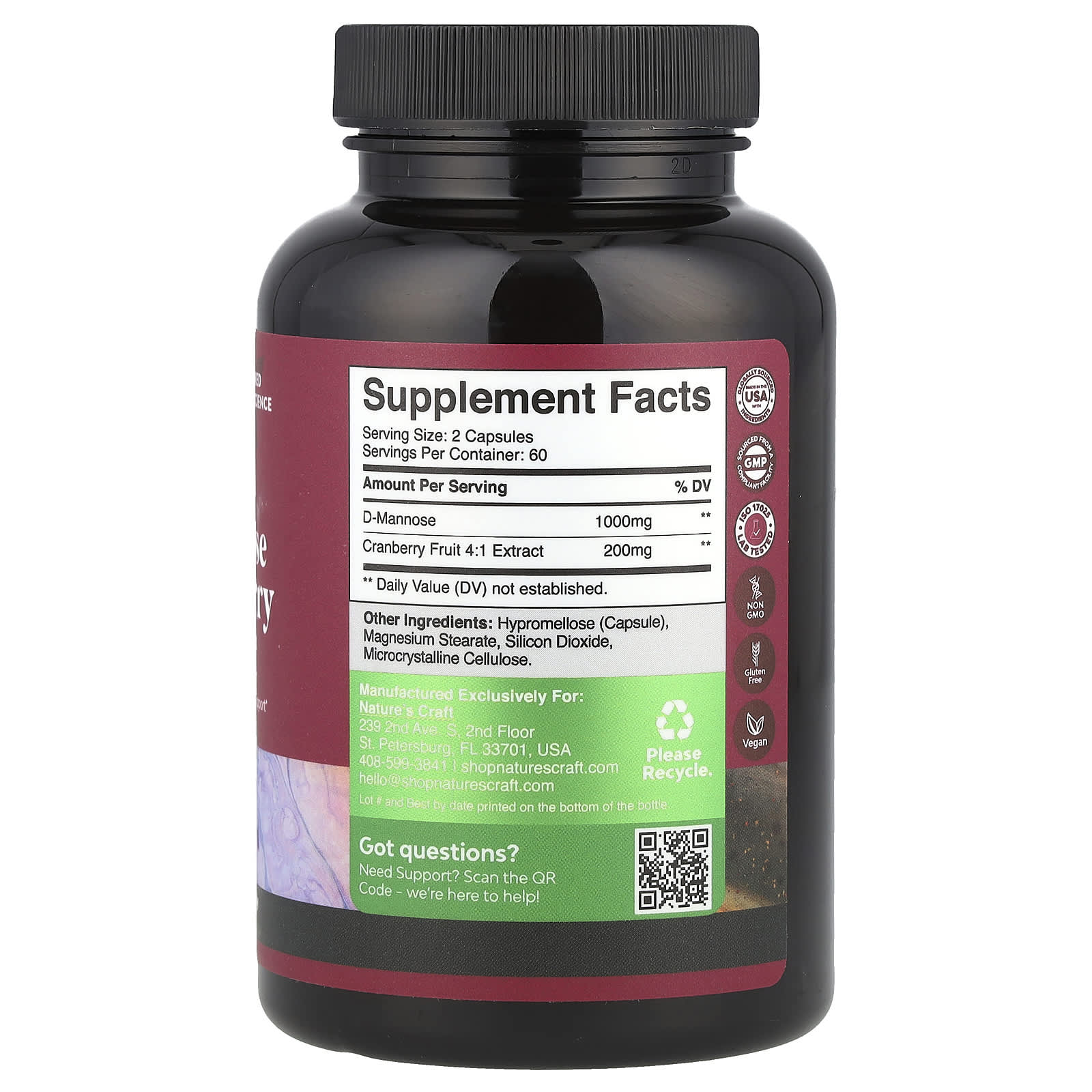 Nature's Craft, D-Mannose & Cranberry , 120 Capsules - Image 2