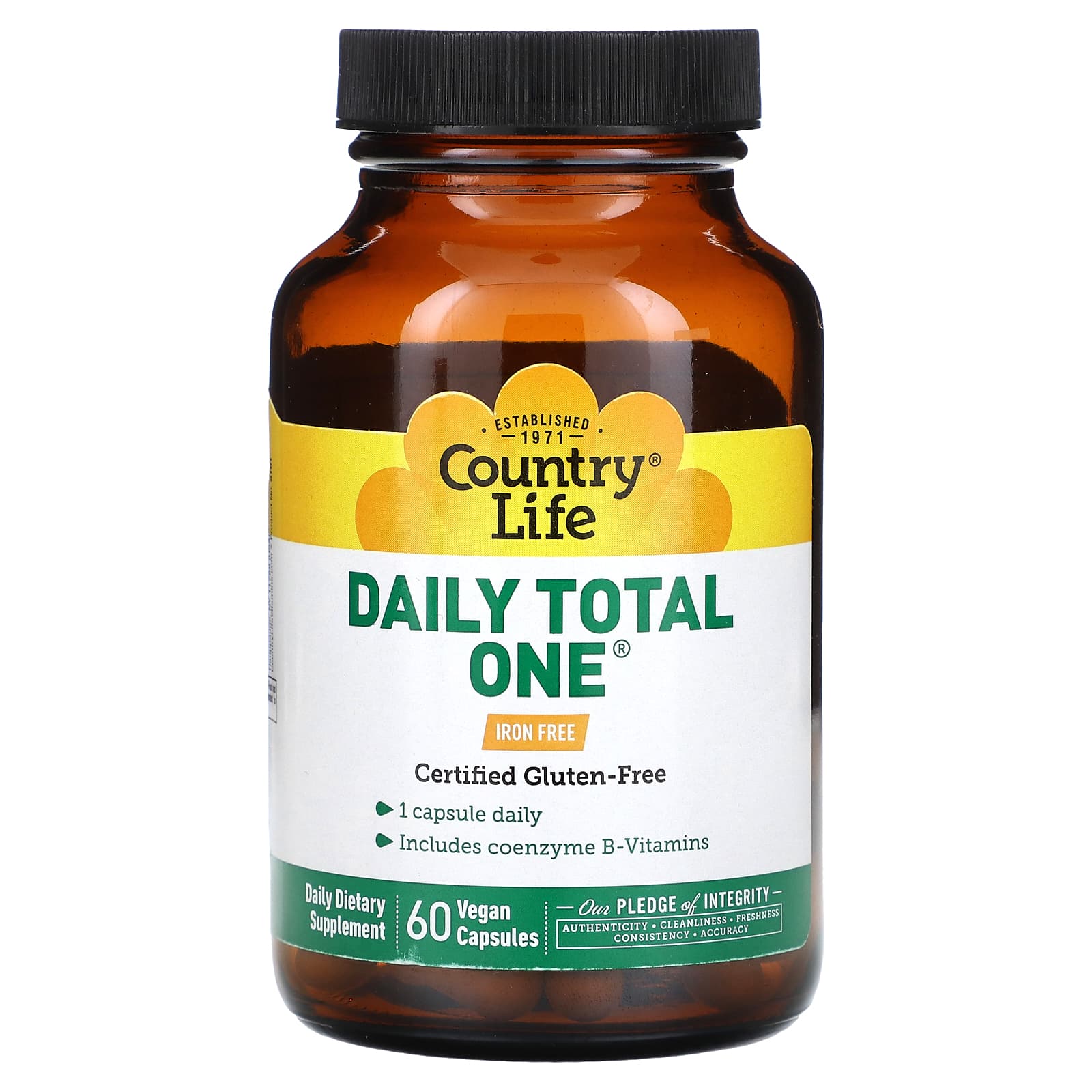 Country Life Daily Total One Iron-Free Vegan Multivitamin Capsules - Image 1