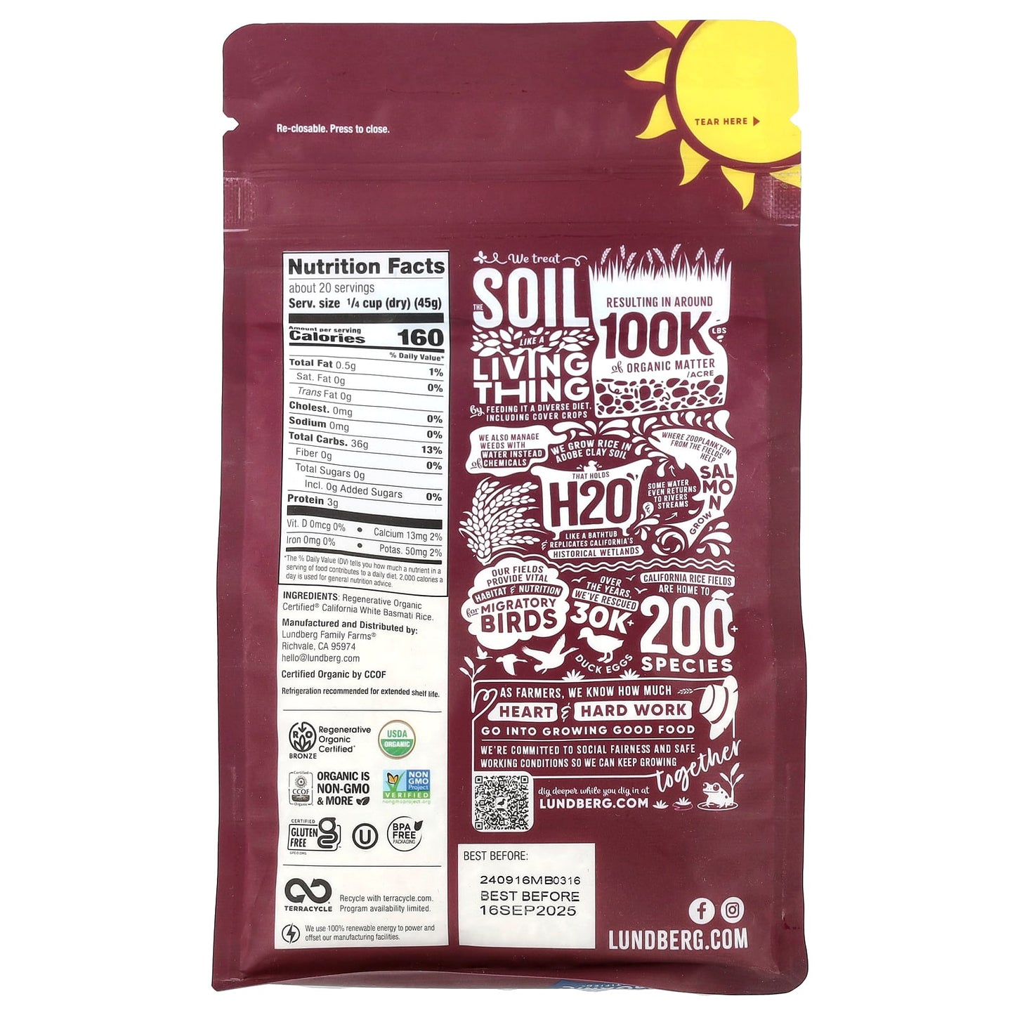 Lundberg, Organic White Rice, Basmati, 32 oz (907 g) - Image 2