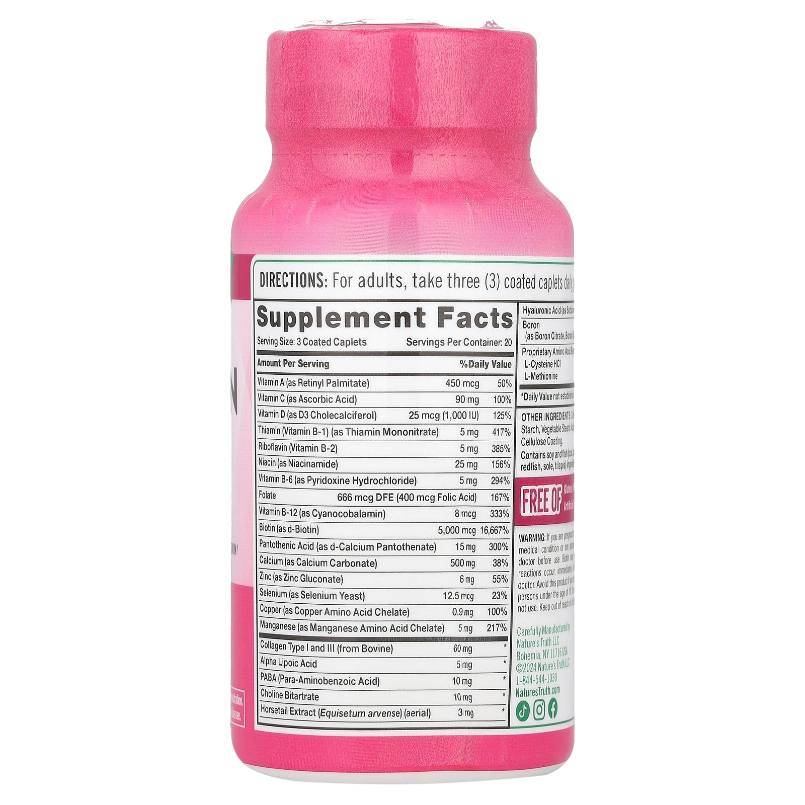 Nature's Truth, Ultra Hair, Skin & Nails Plus Biotin,  60 Coated Caplets - Image 2