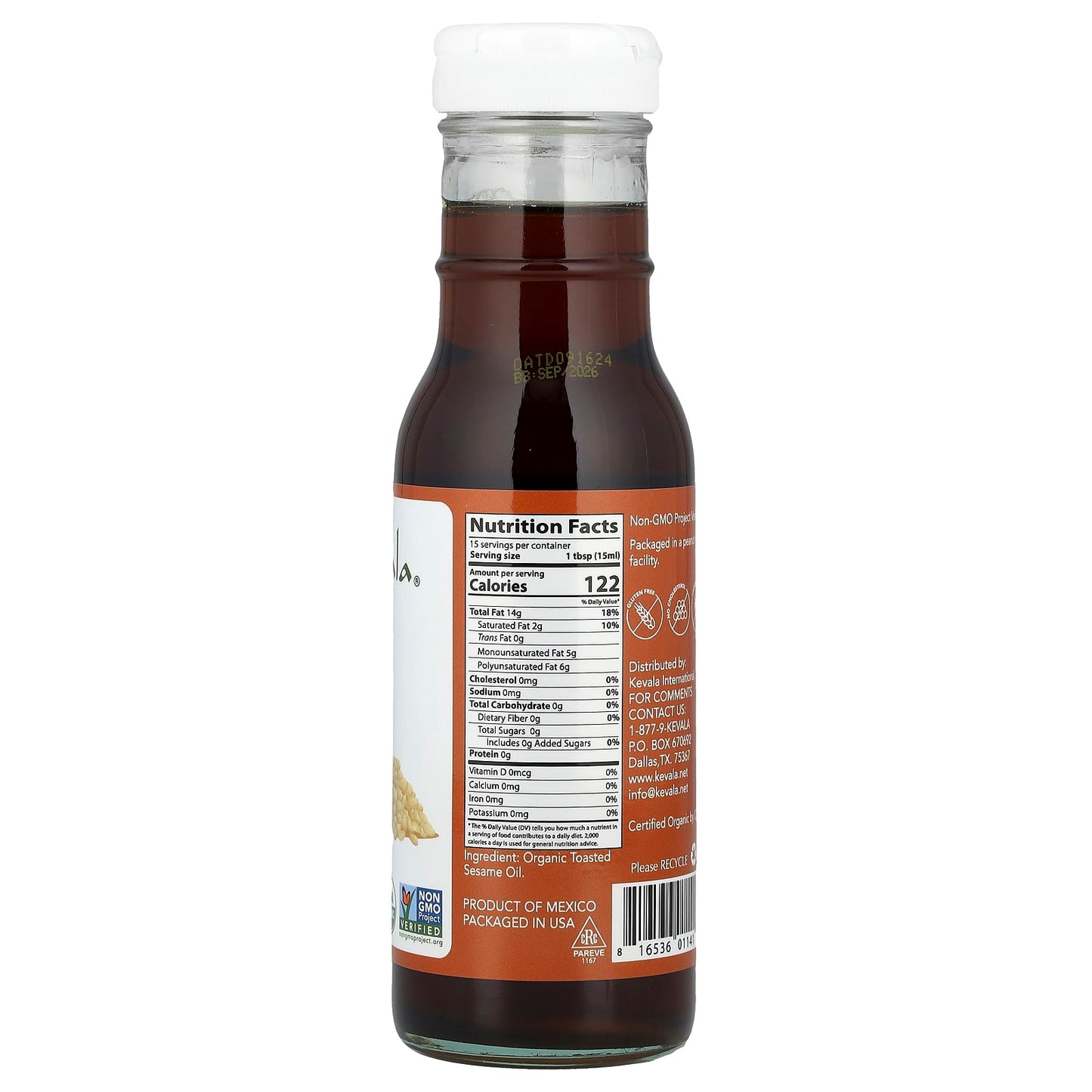 Kevala, Organic Toasted Sesame Oil, 8 fl oz (236 ml) - Image 2
