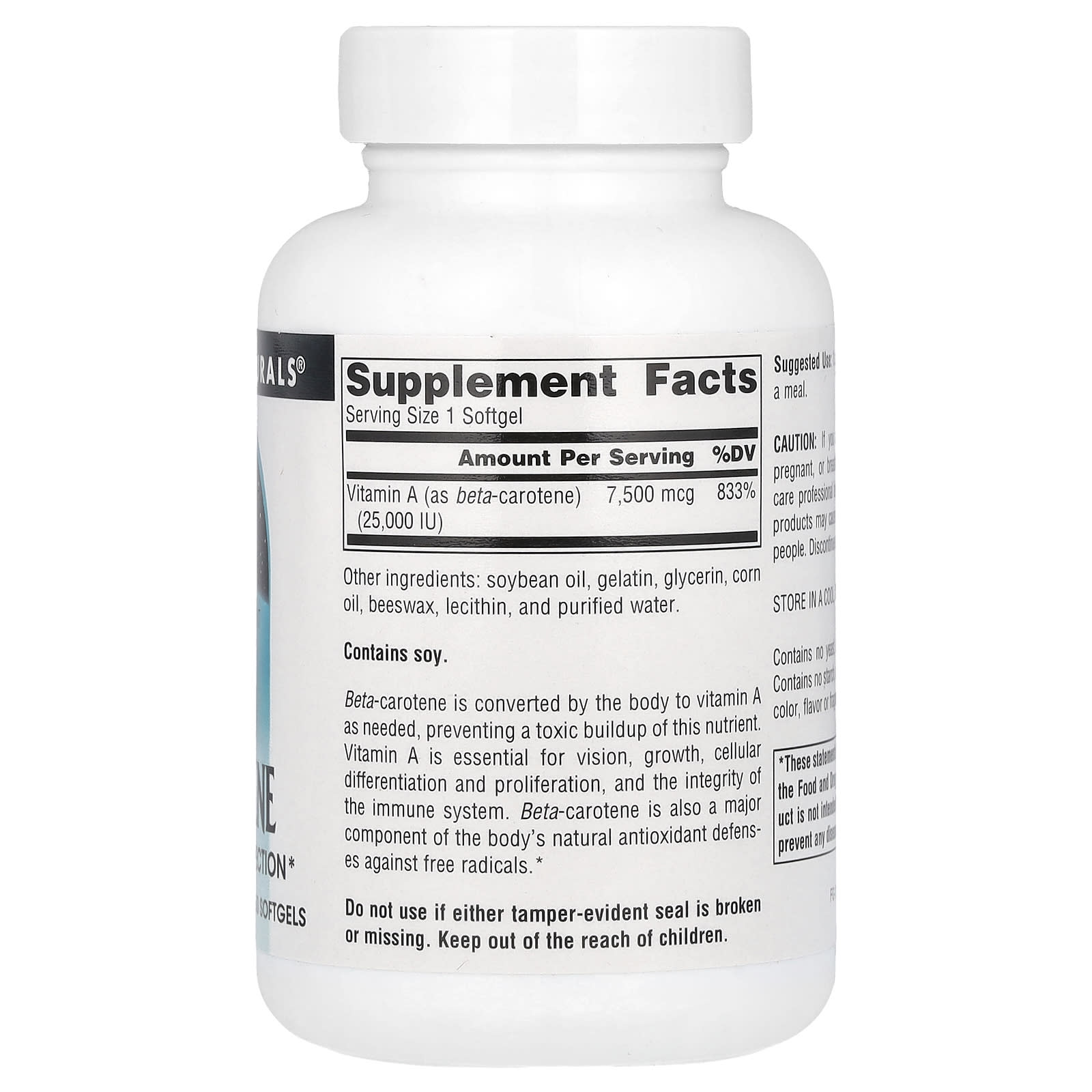 Source Naturals, Beta Carotene, 7,500 mcg (25,000 IU), 250 Softgels - Image 2