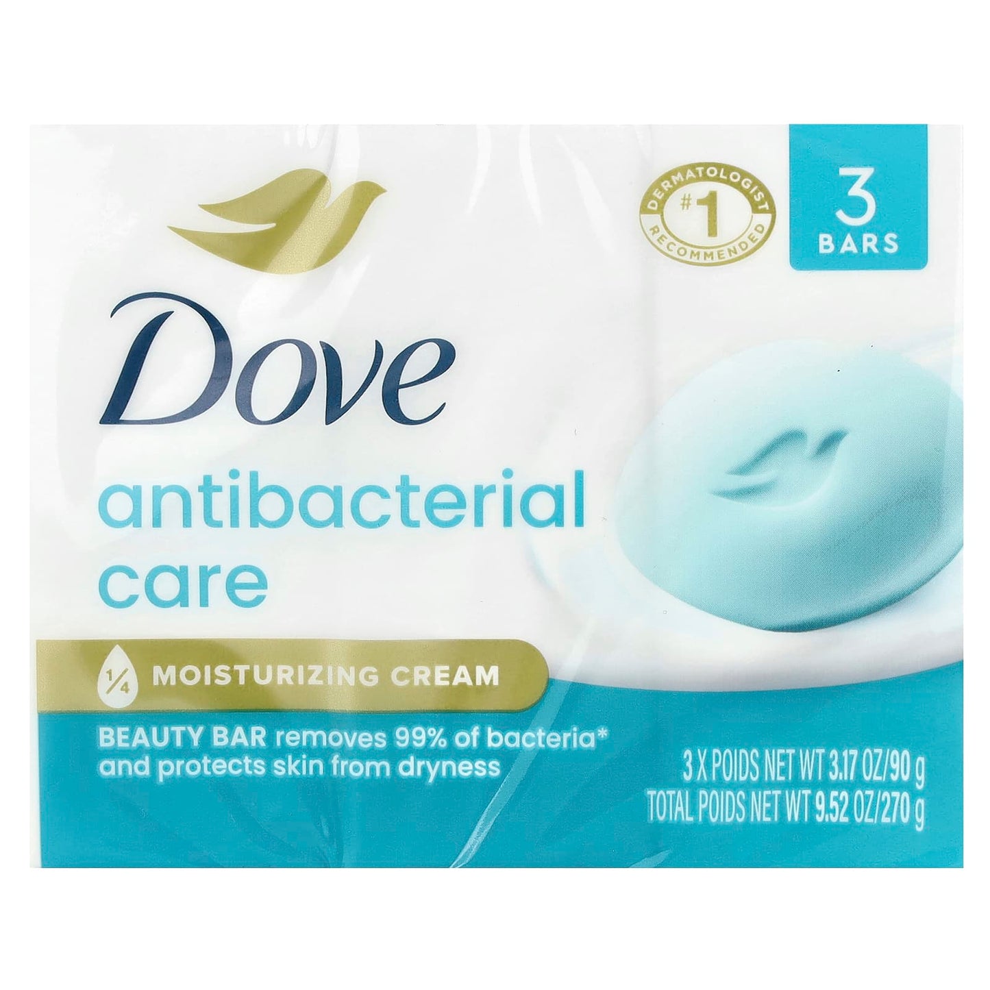Dove Antibacterial Beauty Bar Soap, 3 Bars, Moisturizing & Gentle - Image 2