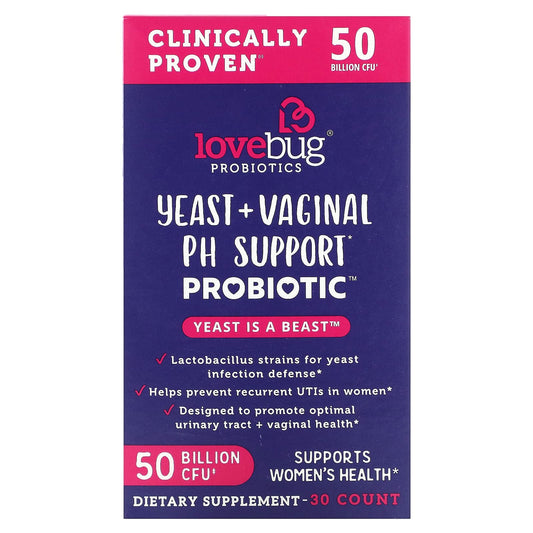 LoveBug Probiotics, Yeast + Vaginal PH Support Probiotic, 50 Billion CFU, 30 Count - Image 1