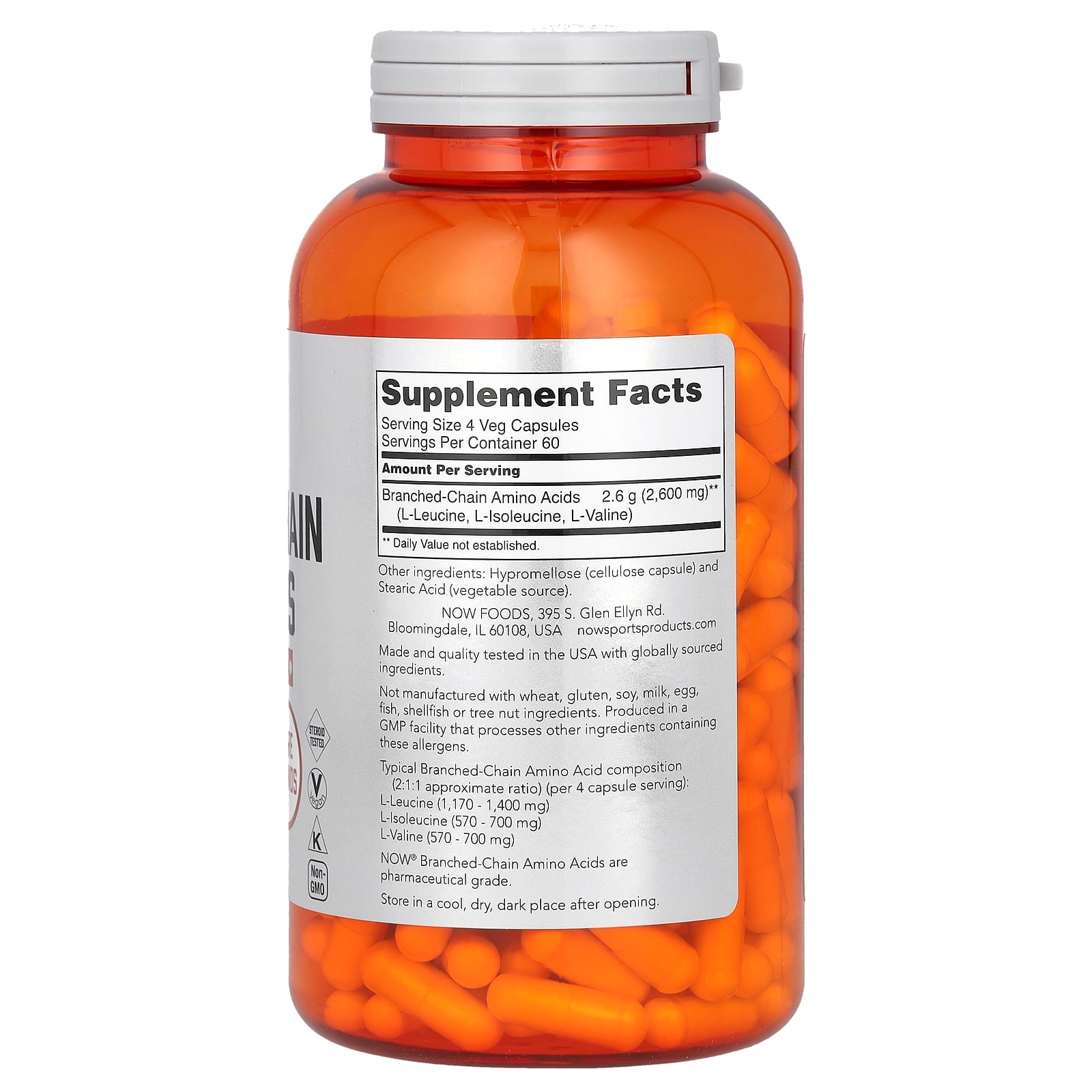 NOW Foods, Sports, Branched-Chain Amino Acids, 240 Veg Capsules - Image 2