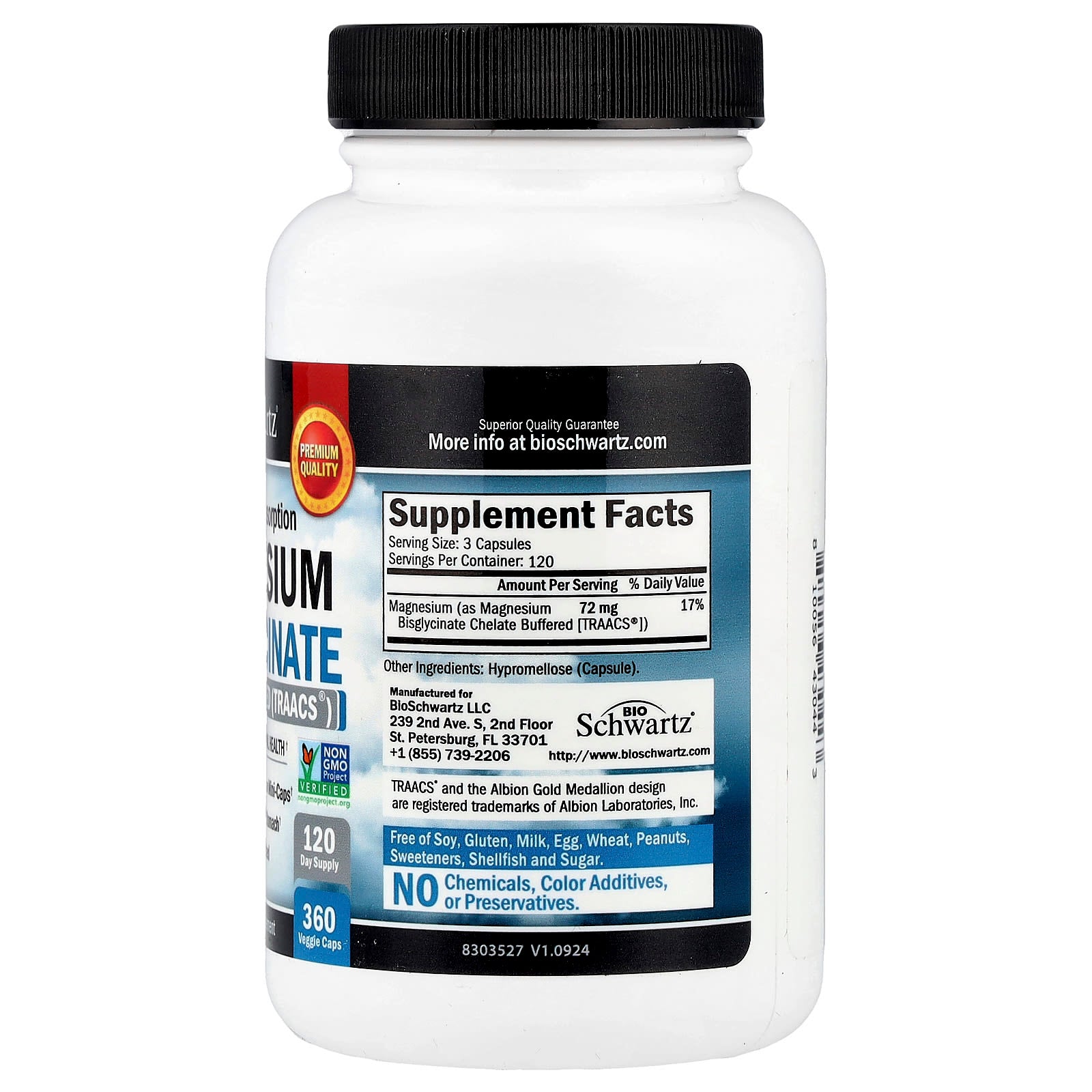 BioSchwartz Magnesium Bisglycinate for Maximum Absorption - 360 Veggie Caps - Image 2