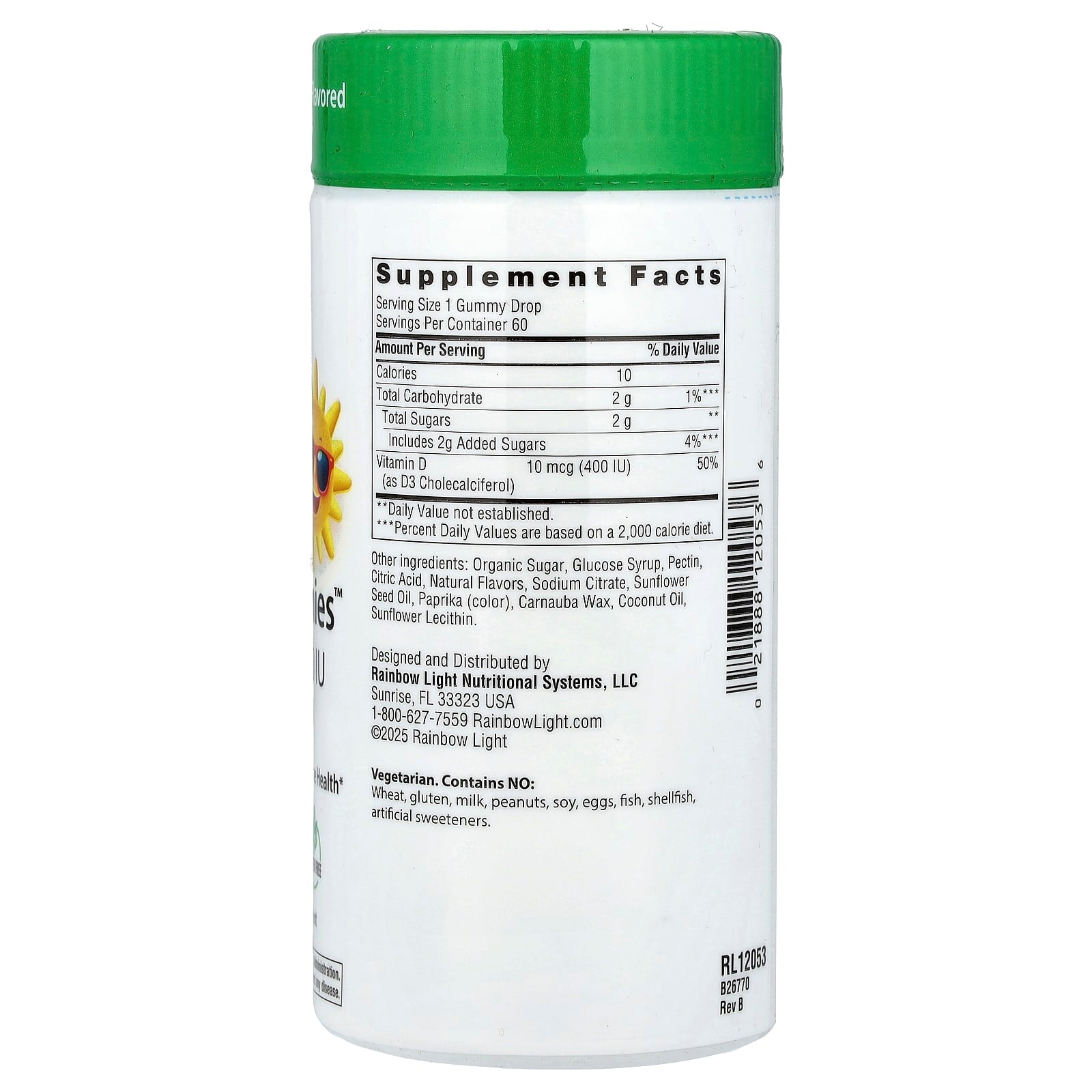 Rainbow Light, Sunny Gummies™, Vitamin D3, For Ages 4 & Above, Tangy Mandarin Orange, 10 mcg (400 IU), 60 Gummies - Image 2