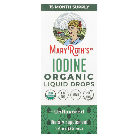 MaryRuth's, Organic Iodine Liquid Drops, Unflavored, 250 mcg, 1 fl oz (30 ml) - Image 1