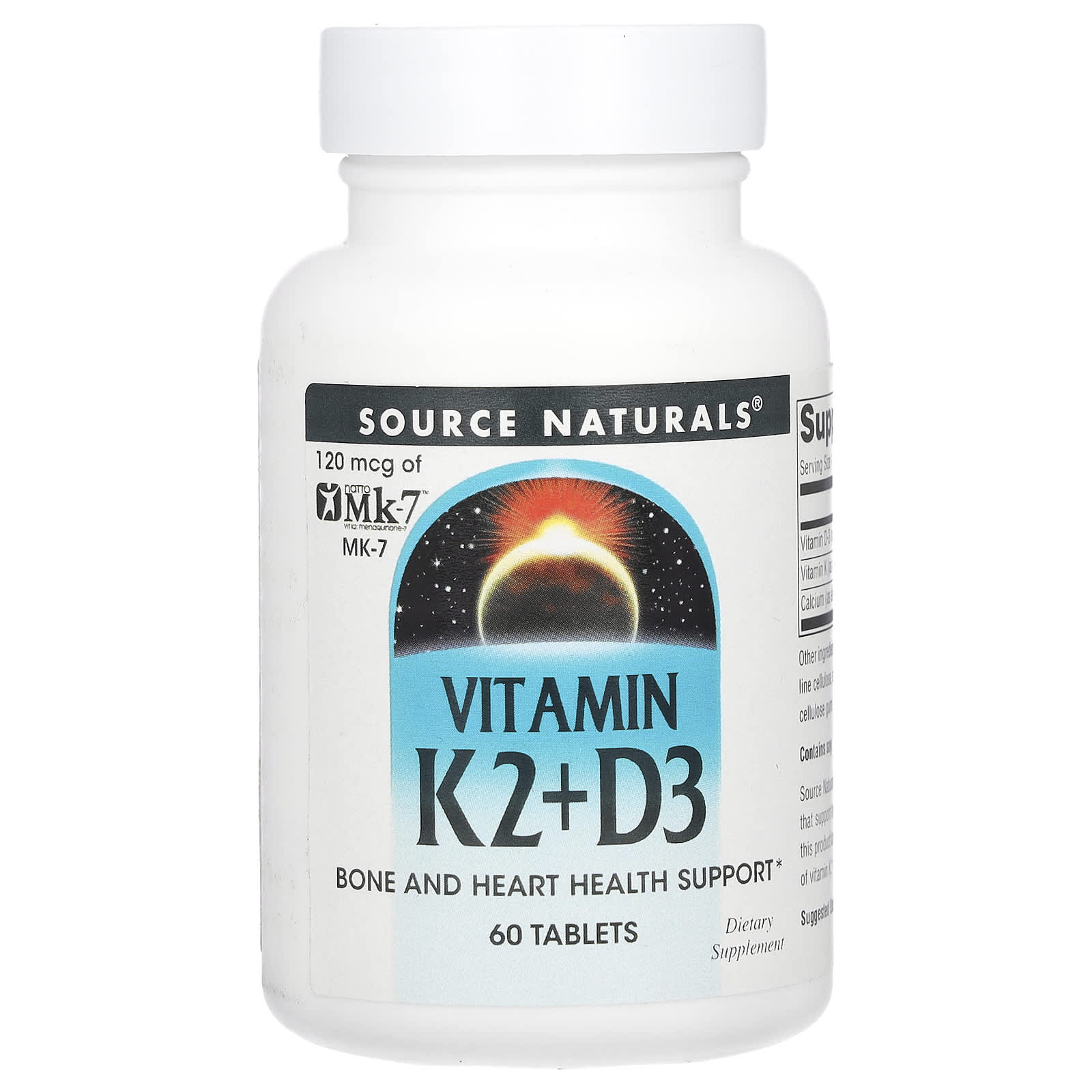 Source Naturals, Vitamin K2 + D3, 60 Tablets - Image 1
