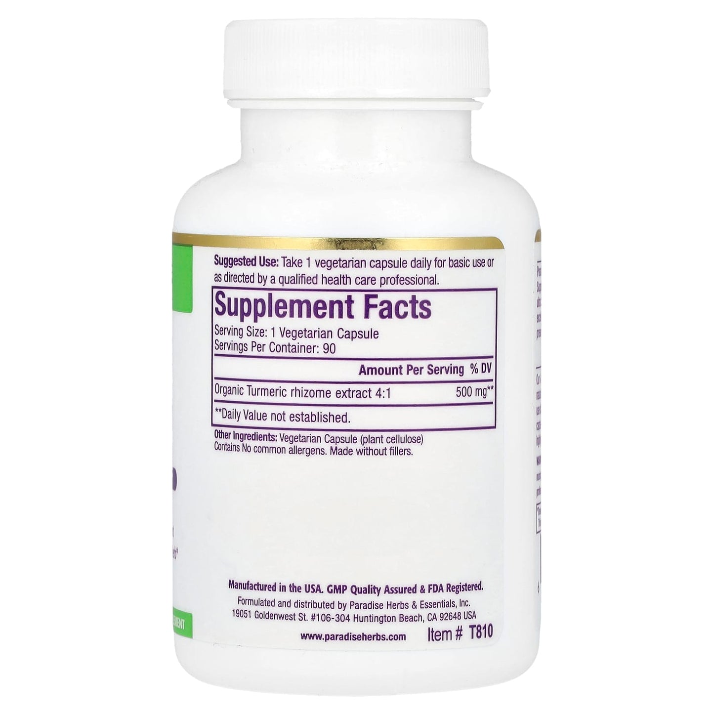 Paradise Herbs, Turmeric Extract, 500 mg, 90 Vegetarian Capsules - Image 2