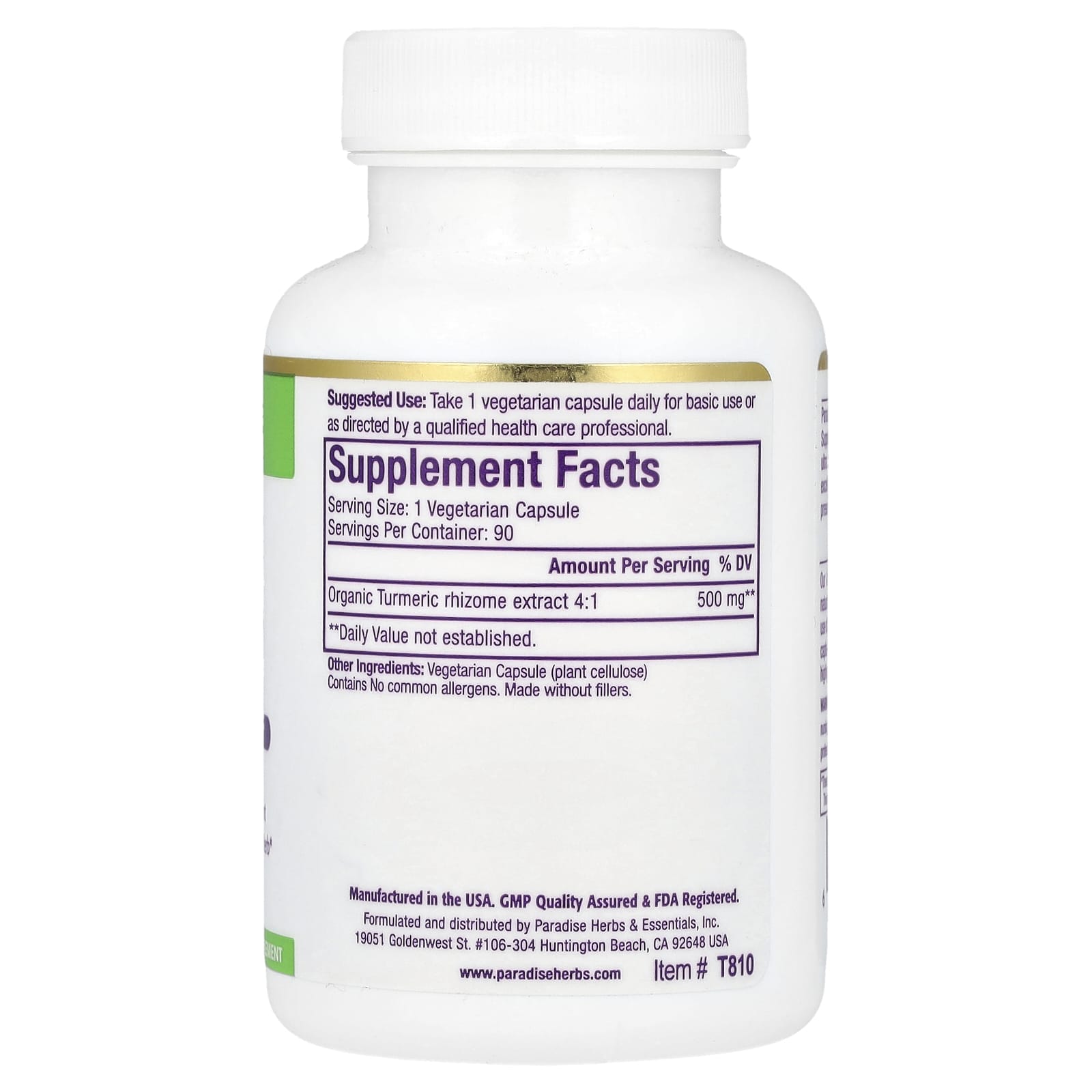 Paradise Herbs, Turmeric Extract, 500 mg, 90 Vegetarian Capsules - Image 2