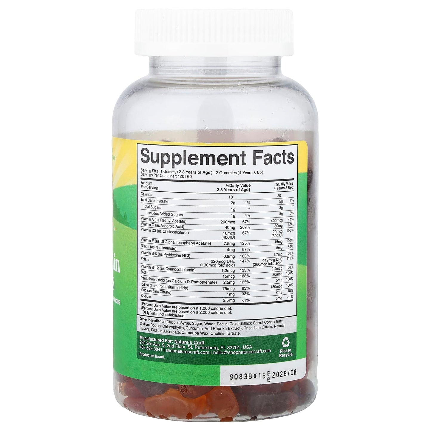 Nature's Craft, Kids Multivitamin Gummies, Strawberry, Raspberry & Orange, 120 Gummies - Image 2