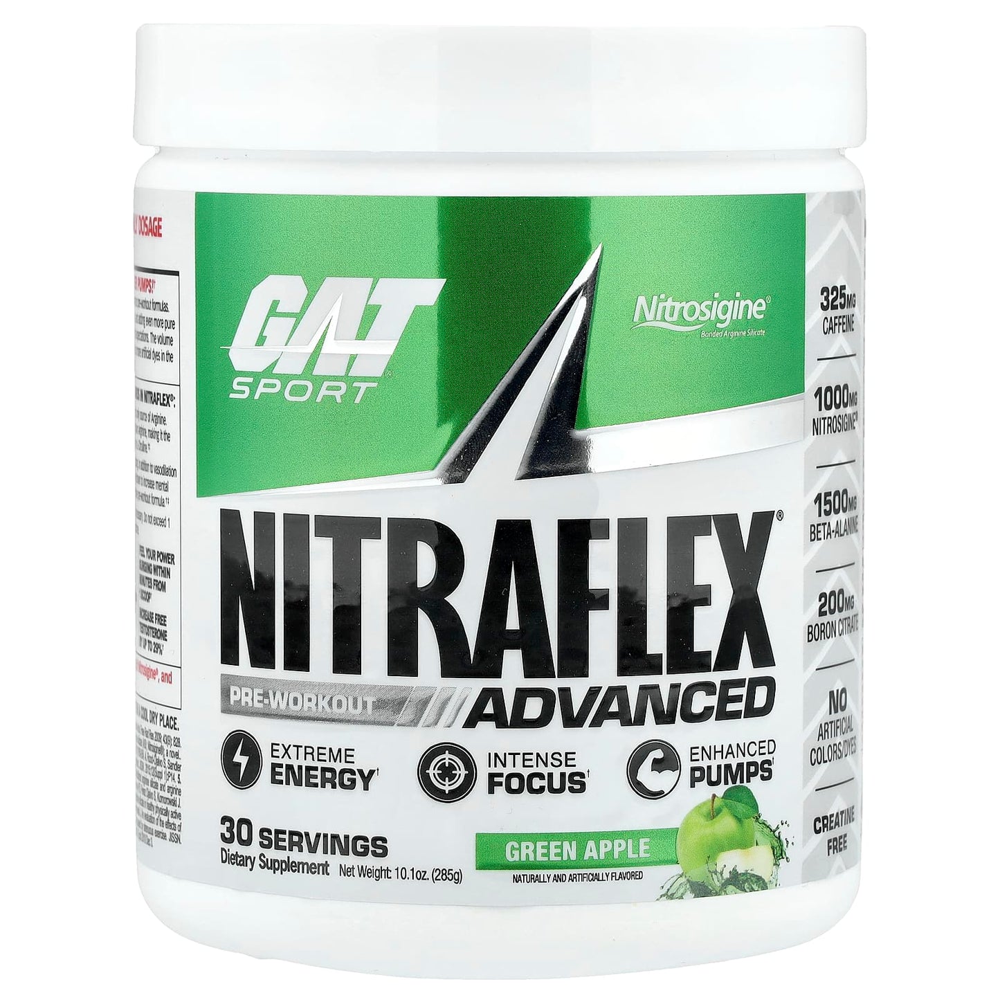 GAT NITRAFLEX Advanced Pre-Workout Supplement, Green Apple, 285g - Image 1