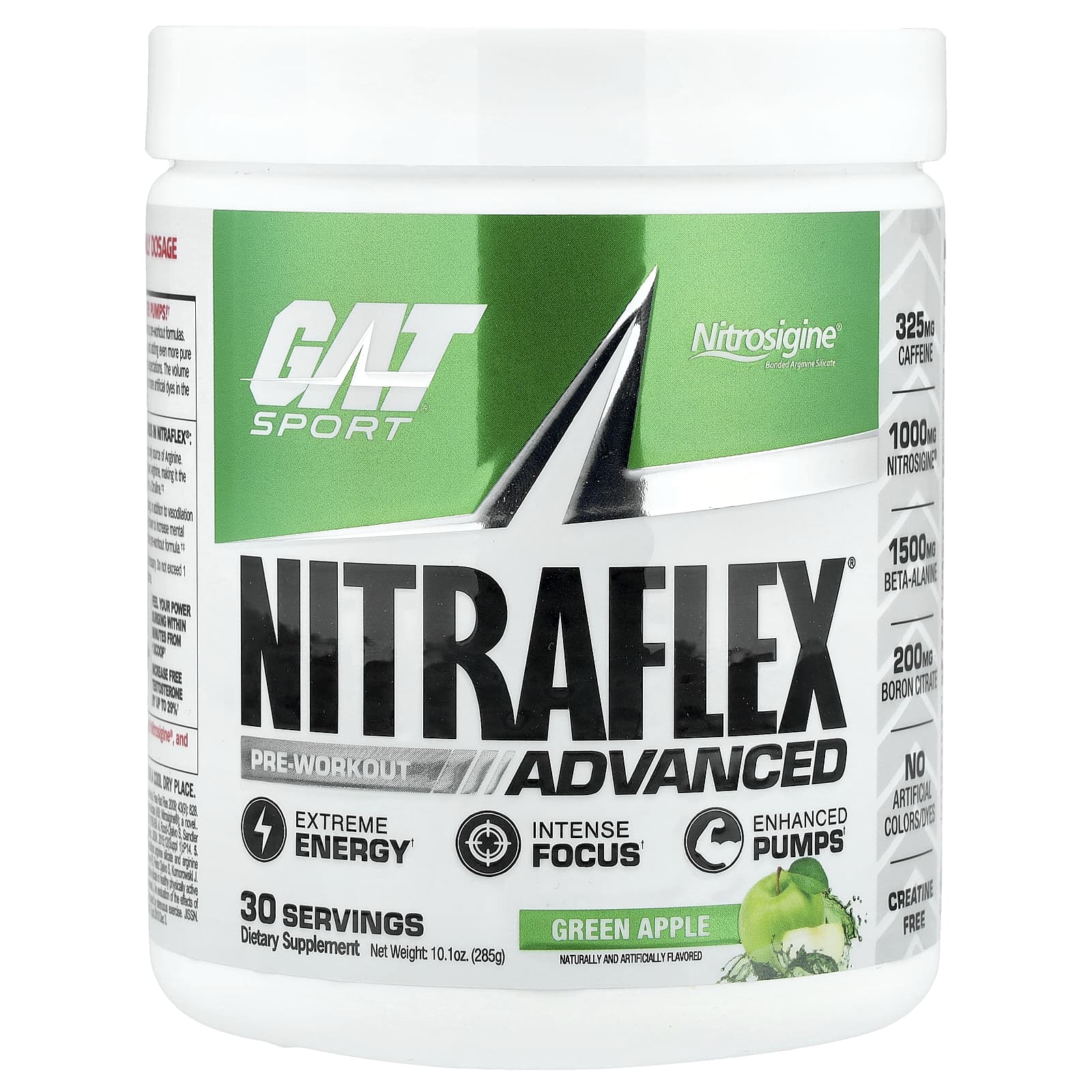 GAT NITRAFLEX Advanced Pre-Workout Supplement, Green Apple, 285g - Image 1