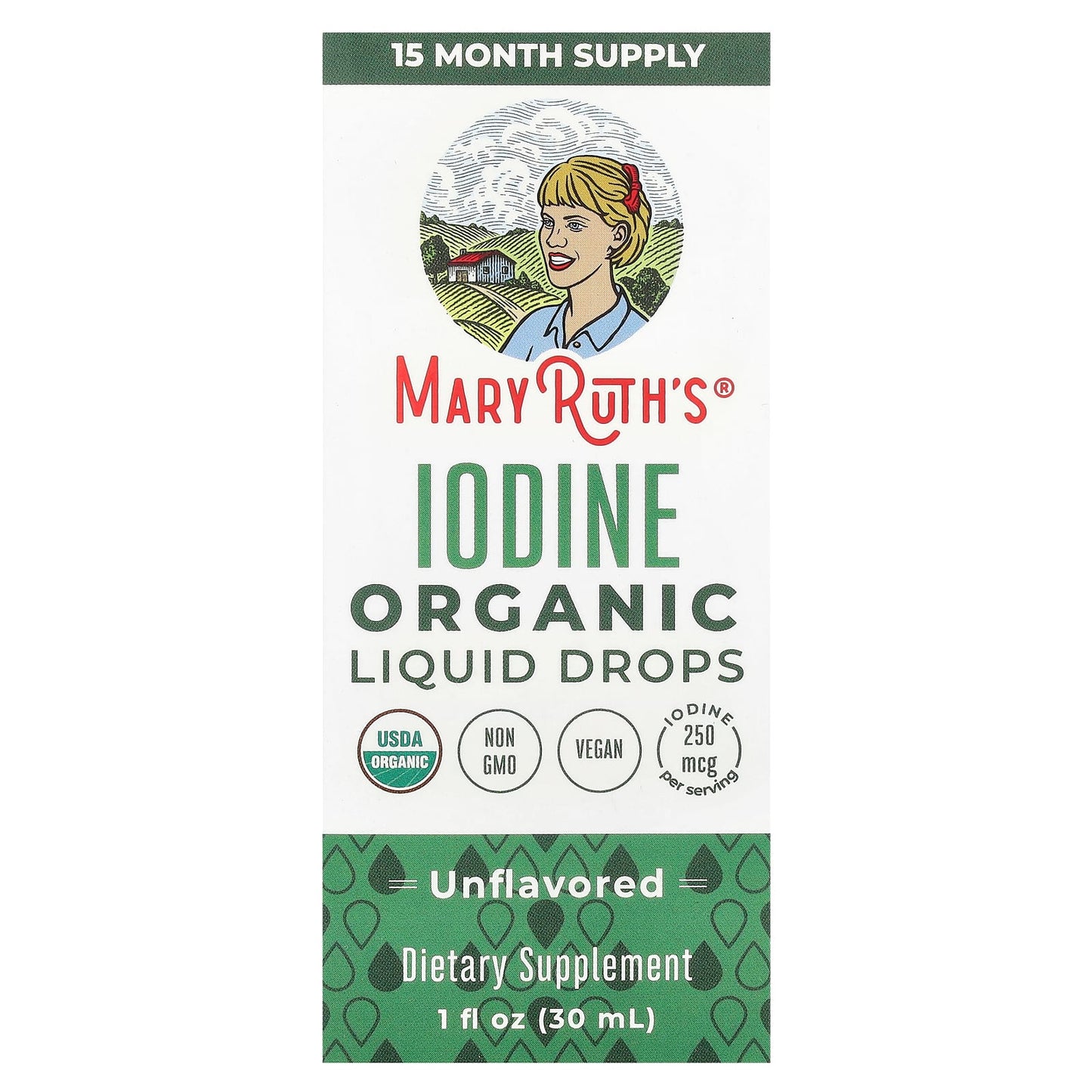 MaryRuth's, Organic Iodine Liquid Drops, Unflavored, 250 mcg, 1 fl oz (30 ml) - Image 1